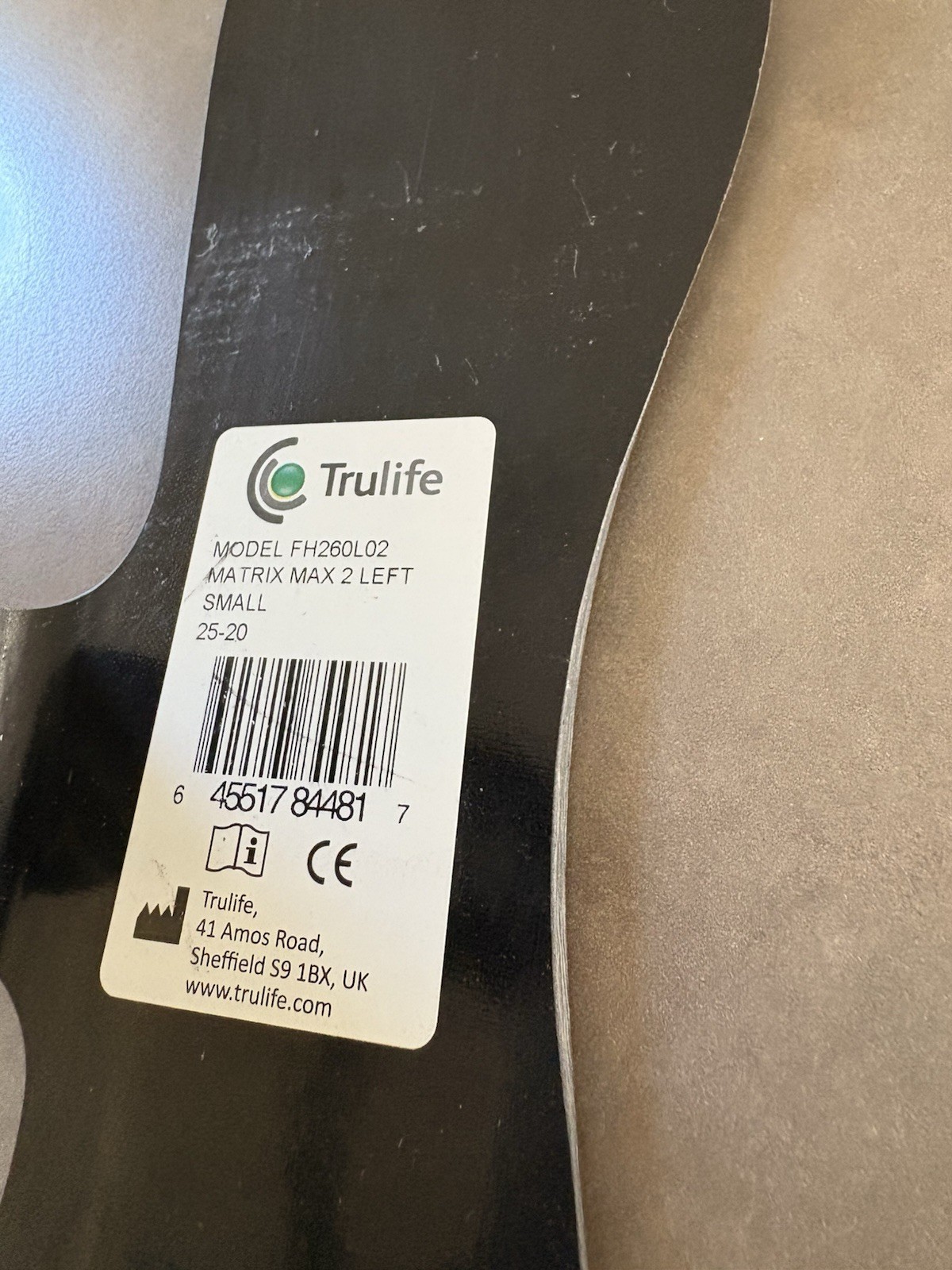 Trulife Matrix Max 2 AFO – Small Left – Carbon Fiber, Trimmable Footplate- NEW