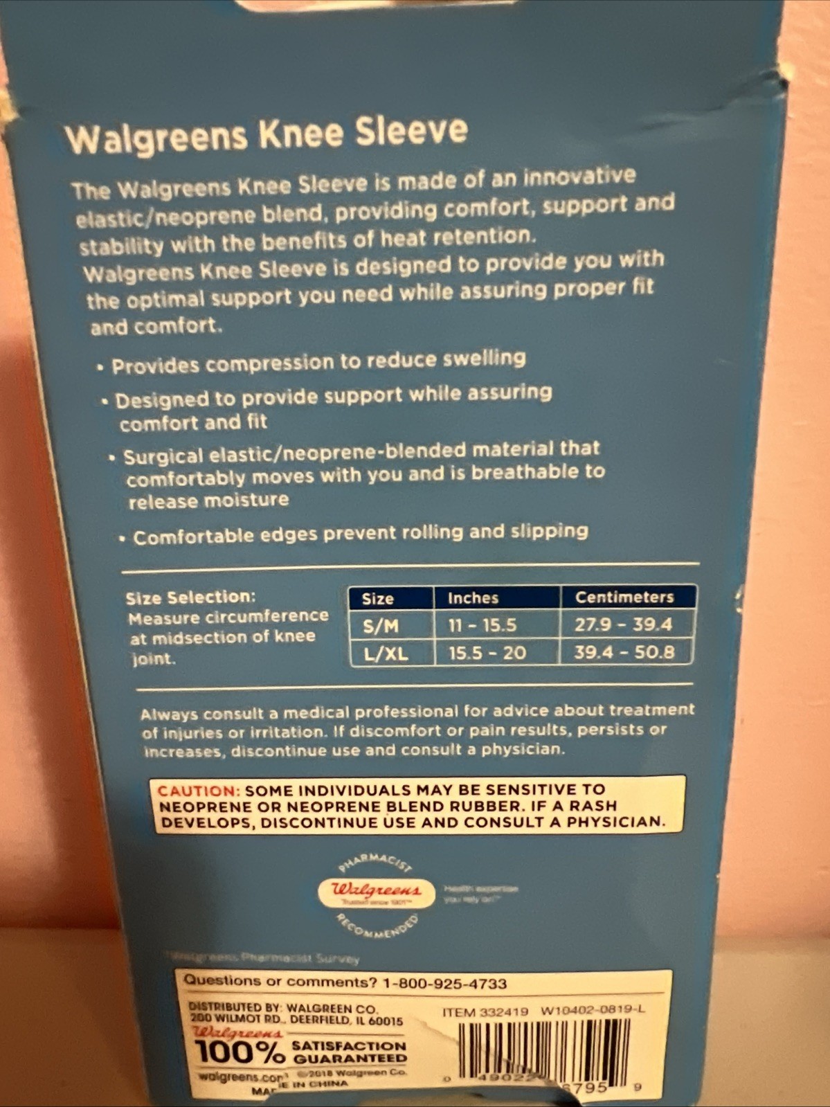 Walgreens~Moderate Support Compression Knee Sleeve~Size L/XL~Fits Left Or Right