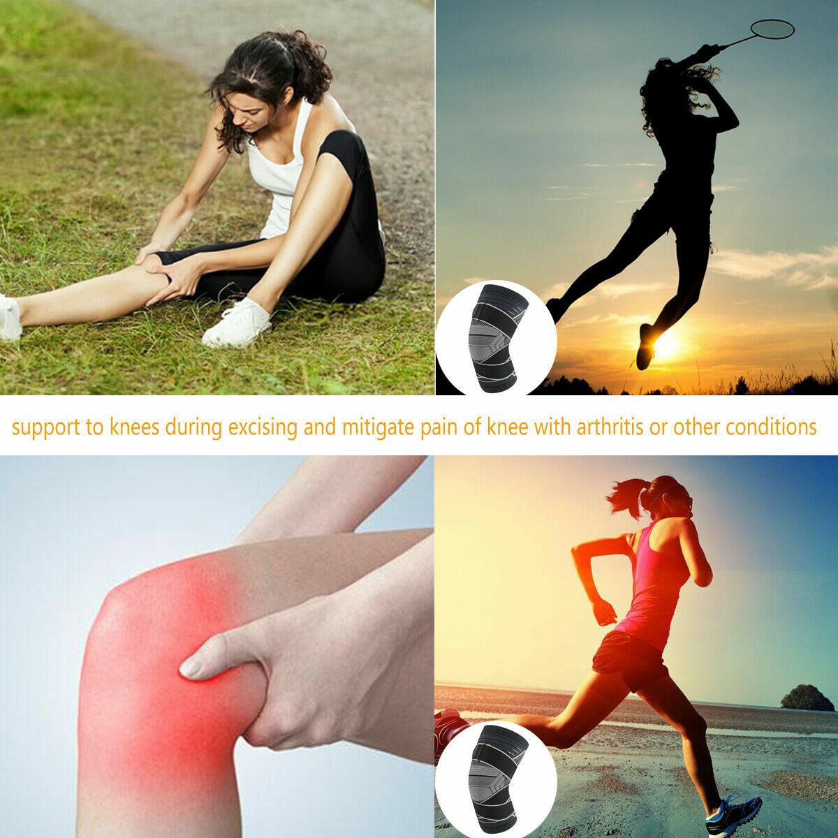 1 Pair Knee Braces Sleeve Support Pattela For Sports Joint Pain Arthritis Relief