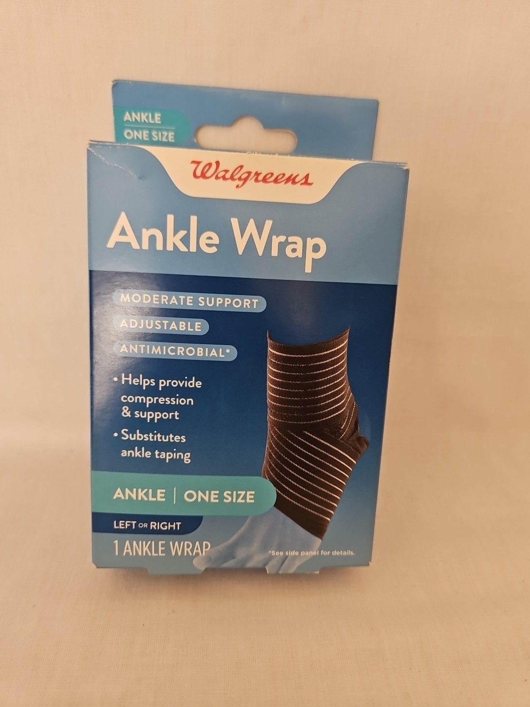Walgreens Ankle Wrap One Size Adjustable Antimicrobial – Left Or Right