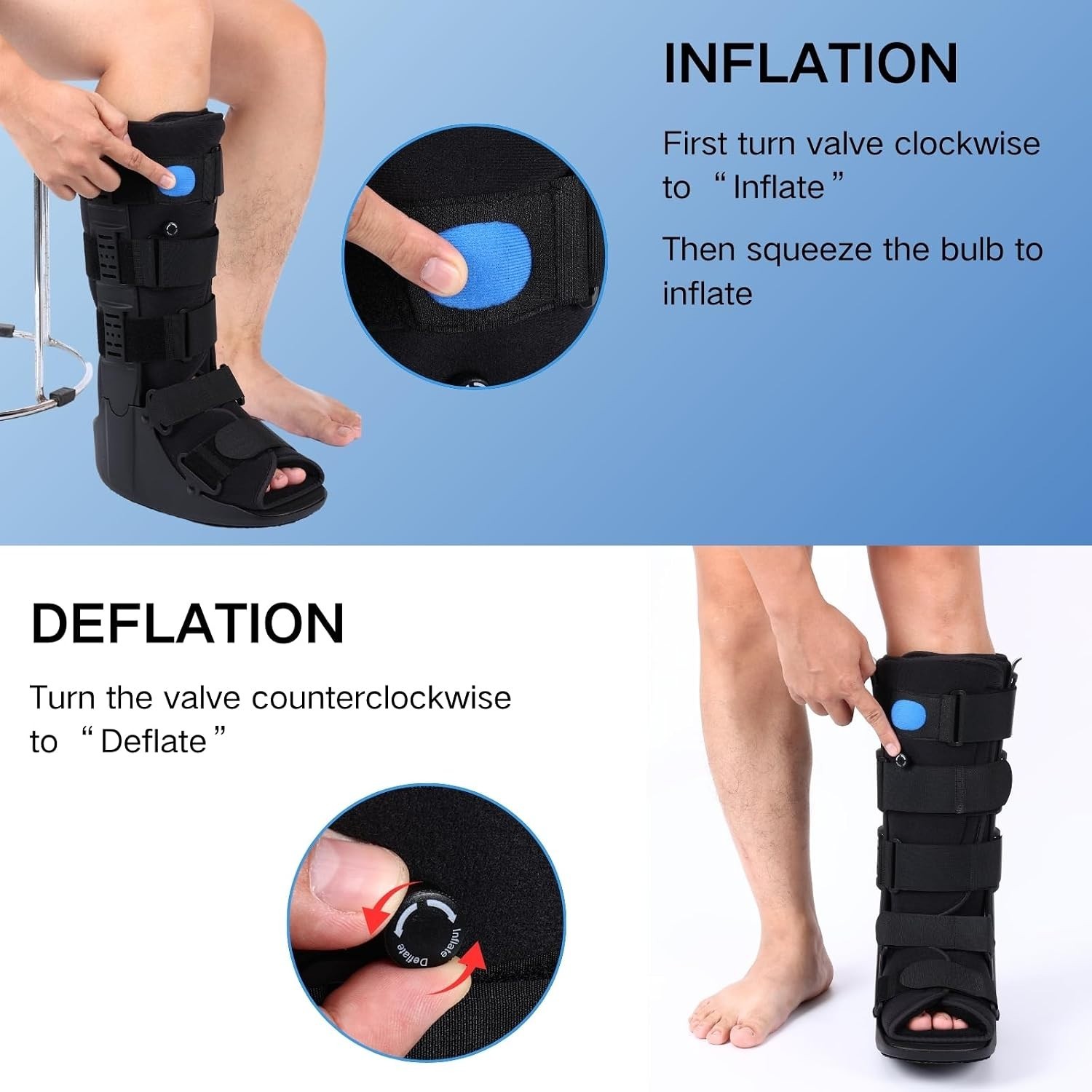 Non-Slip Tall Air Fracture Boot for Comfortable Walking – Adjustable Large Size