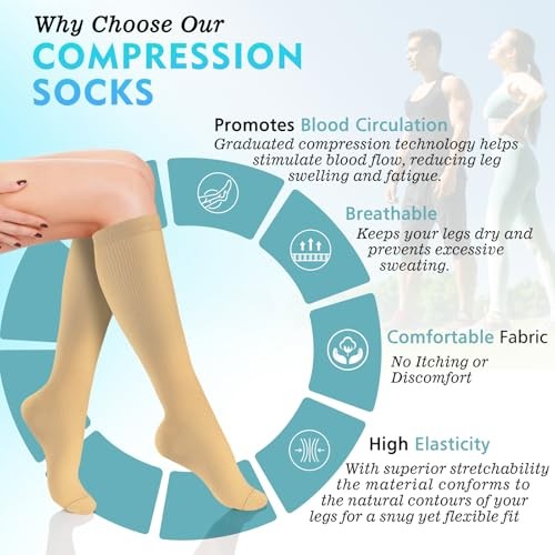 OUIVIAL 6 Pairs Compression Socks for Women Large-X-Large 07-white Brown Series