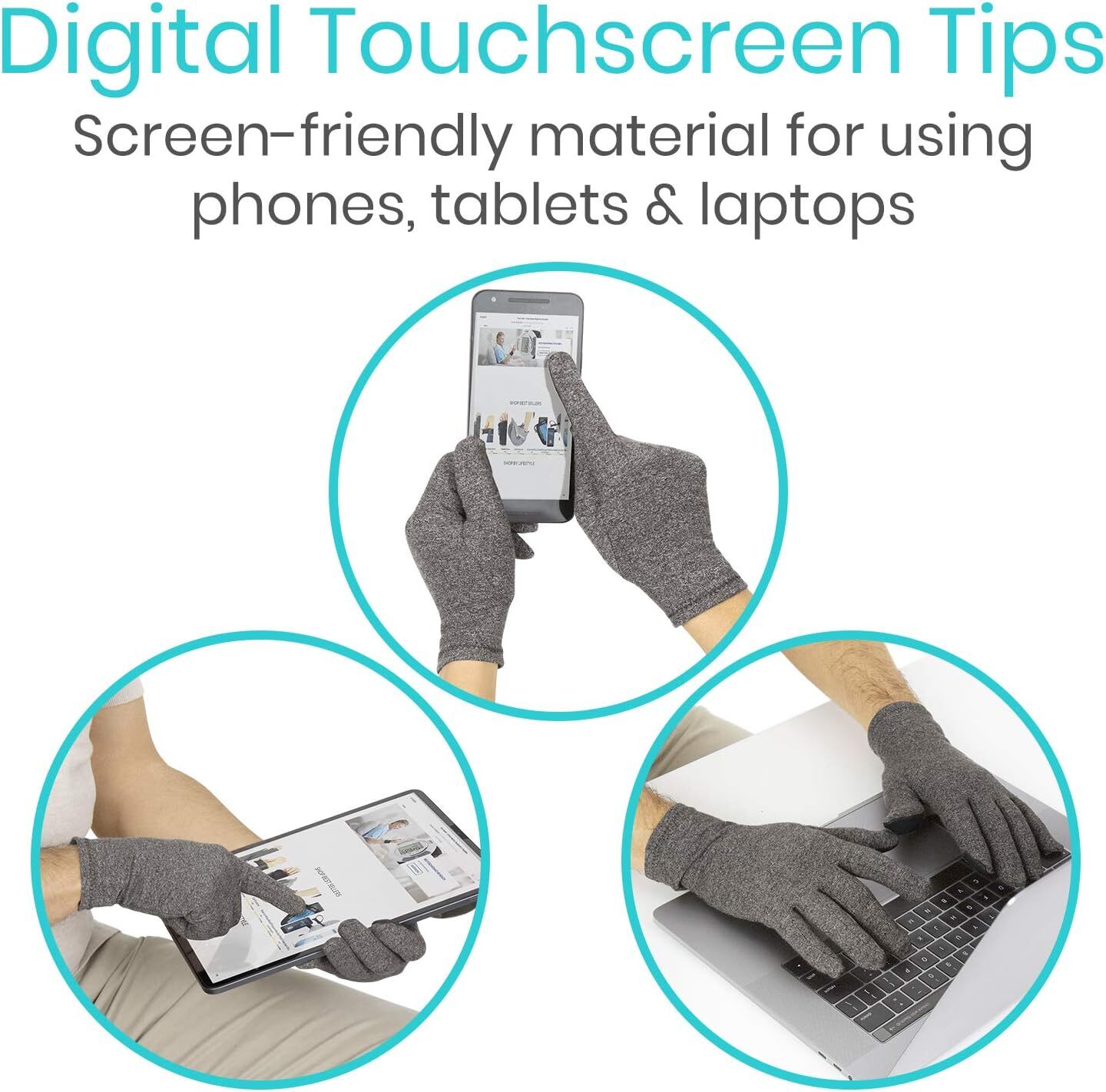 2 Pairs Full Compression Gloves with Touch Screen Finger Arthritis Hand Support