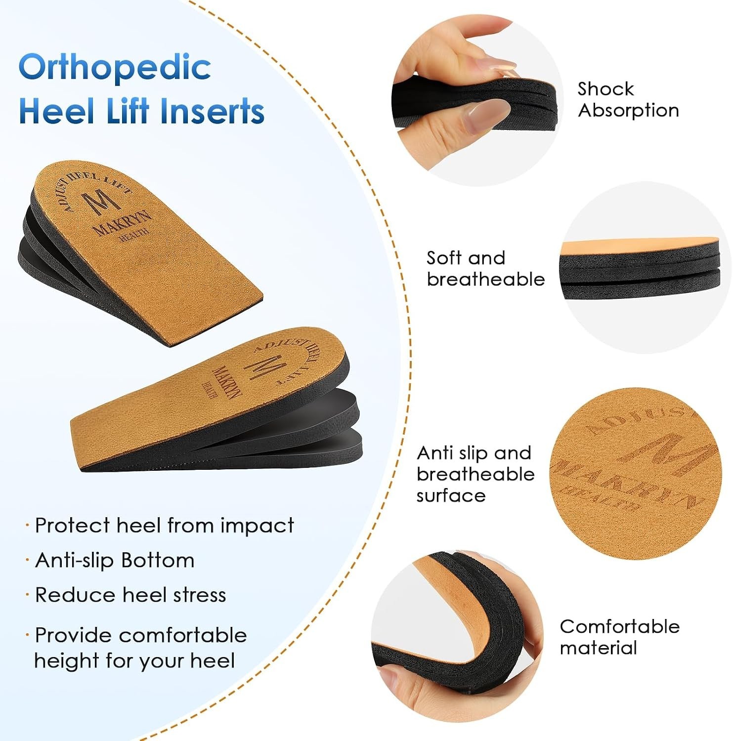 Durable Orthopedic Height Increase Insoles for Pain Relief & Leg Length Support