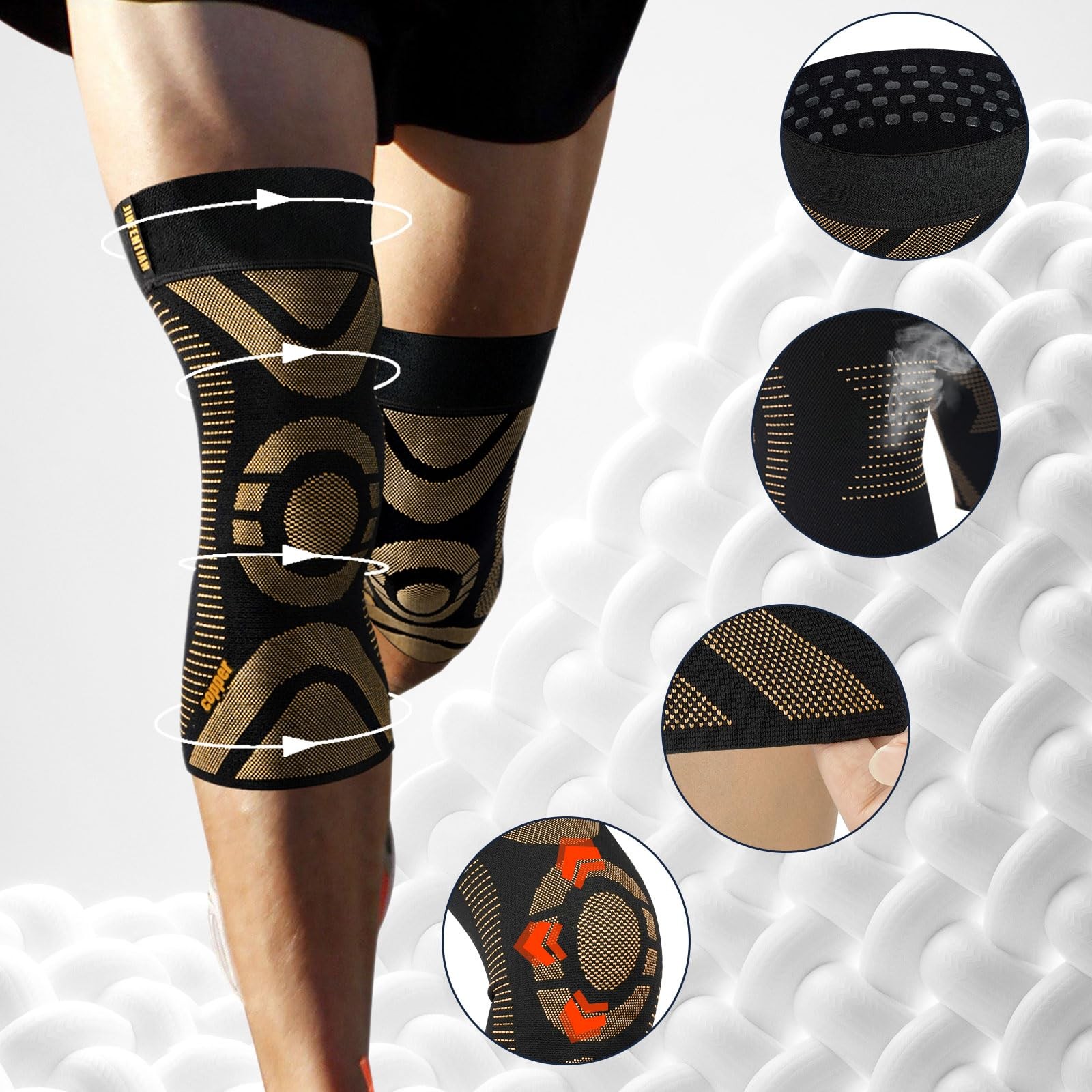 2 Pack Copper Knee Brace Compression Sleeve for Women & Men – Pain Relief for…