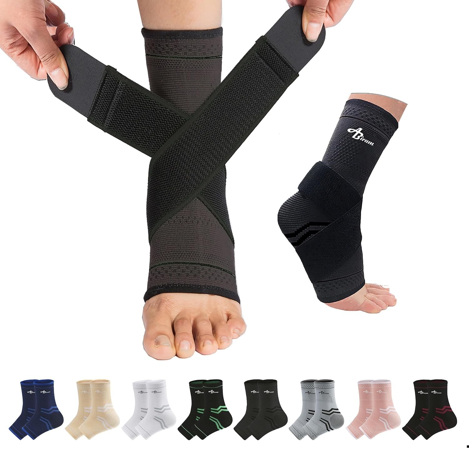 Ankle Brace for Men & Women – Adjustable Compression Sleeve with Wrap, Ion-Ma…