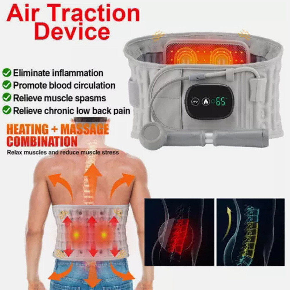 Spinal Air Traction Back Belt Decompression Lumbar Waist Inflate Heating Support