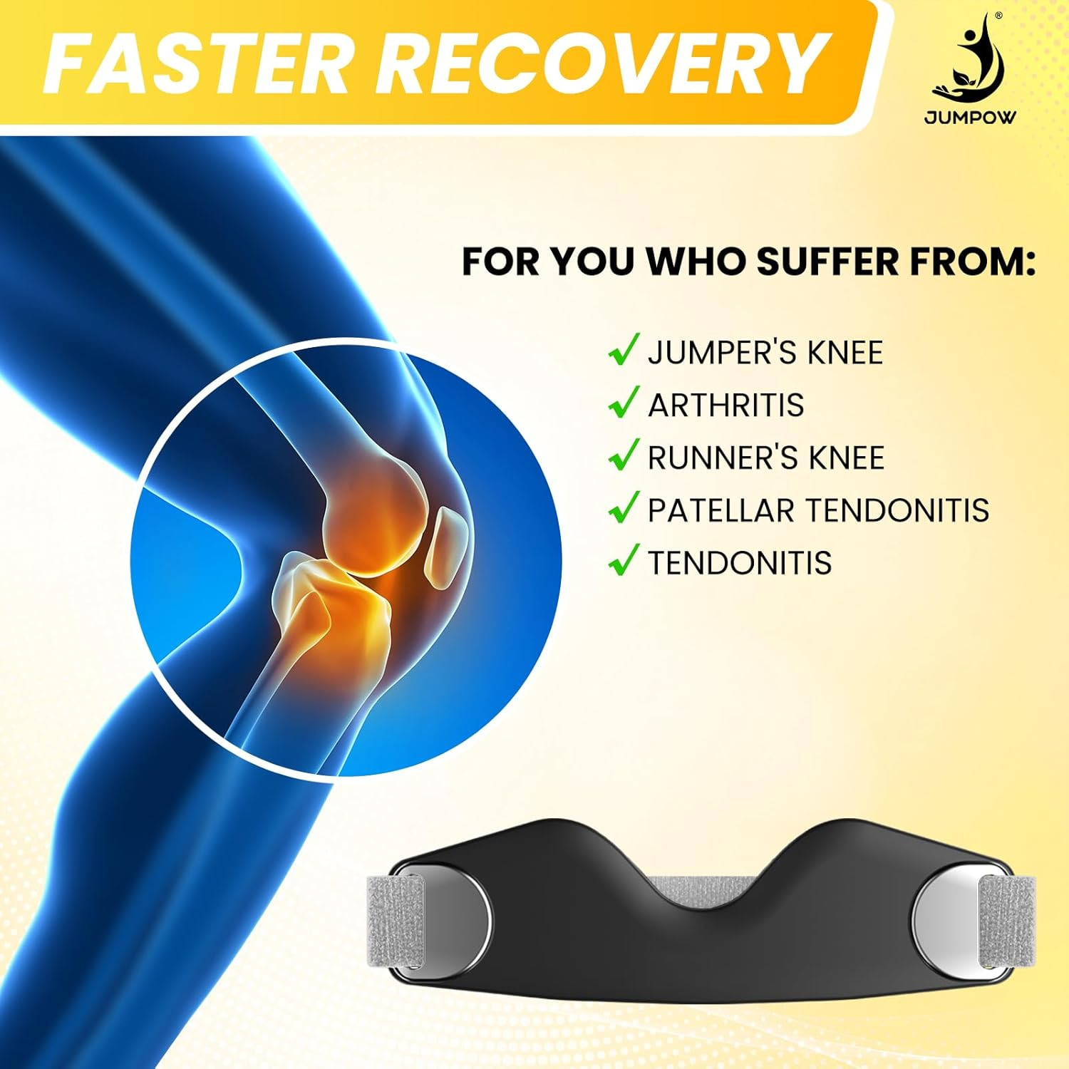 Patellar Tendon Support Strap – 2 Pack Adjustable Non-Slip Patella Band Stabiliz
