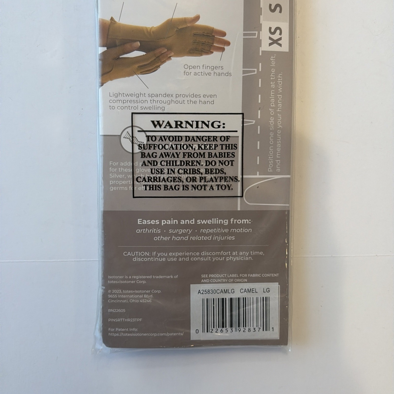 Isotoner Therapeutic Gloves Open Finger Camel Size Large Compression Pain Relief