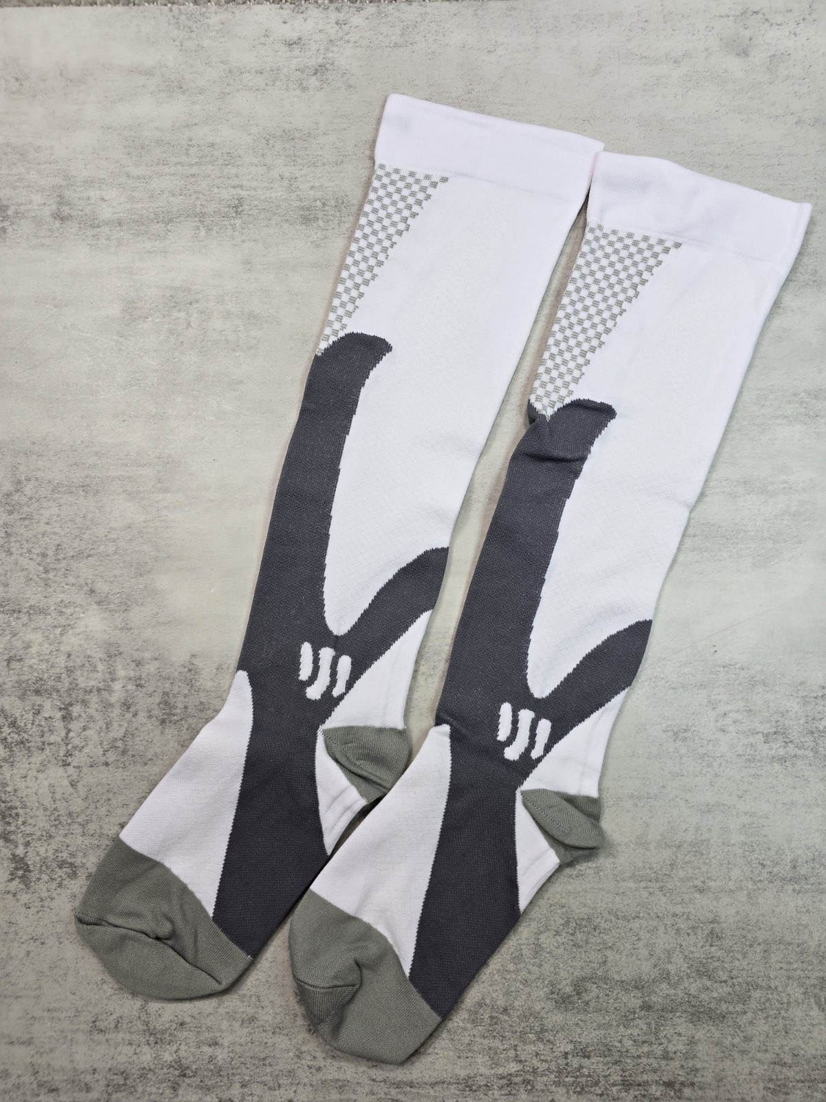 Compression Socks Unisex White Gray Knee High Medical L XL NWOT Firm Thick