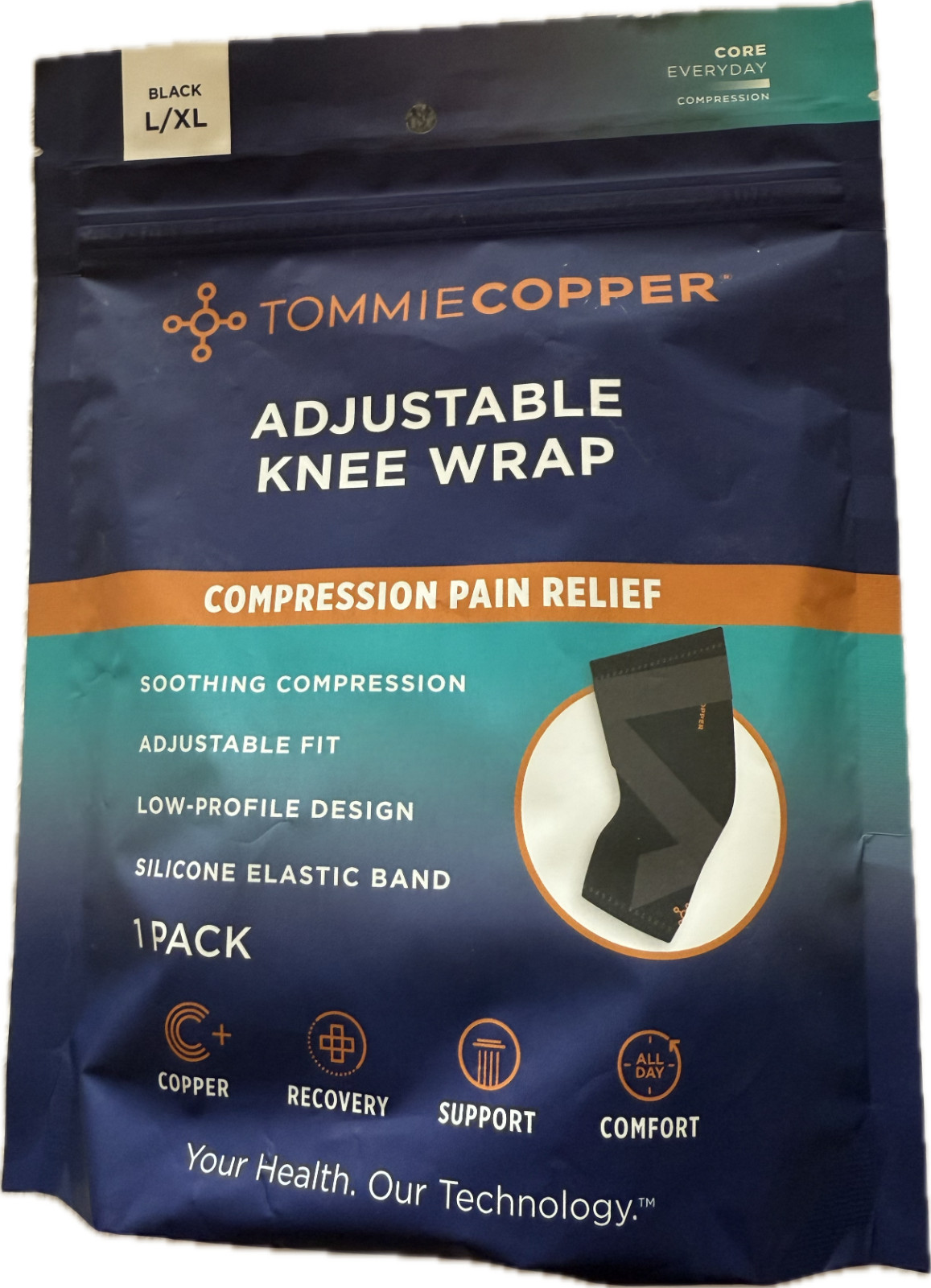 NWOT Tommie Copper Black Compression knee sleeve with adjustable straps, Size Sm
