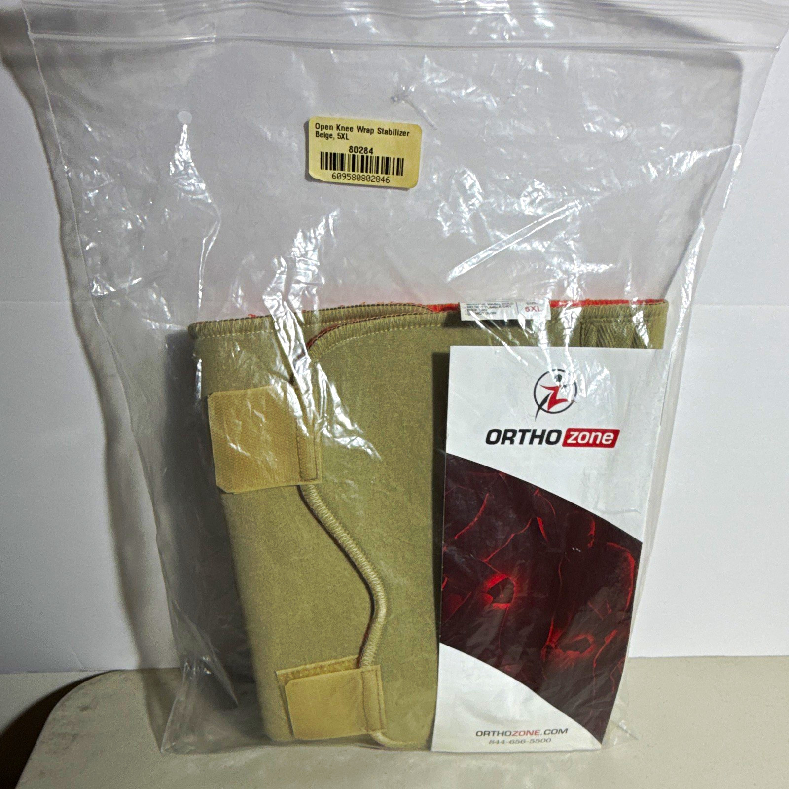 OrthoZone Open Knee Wrap Brace Stabilizer Adjustable Beige 5XL 80284
