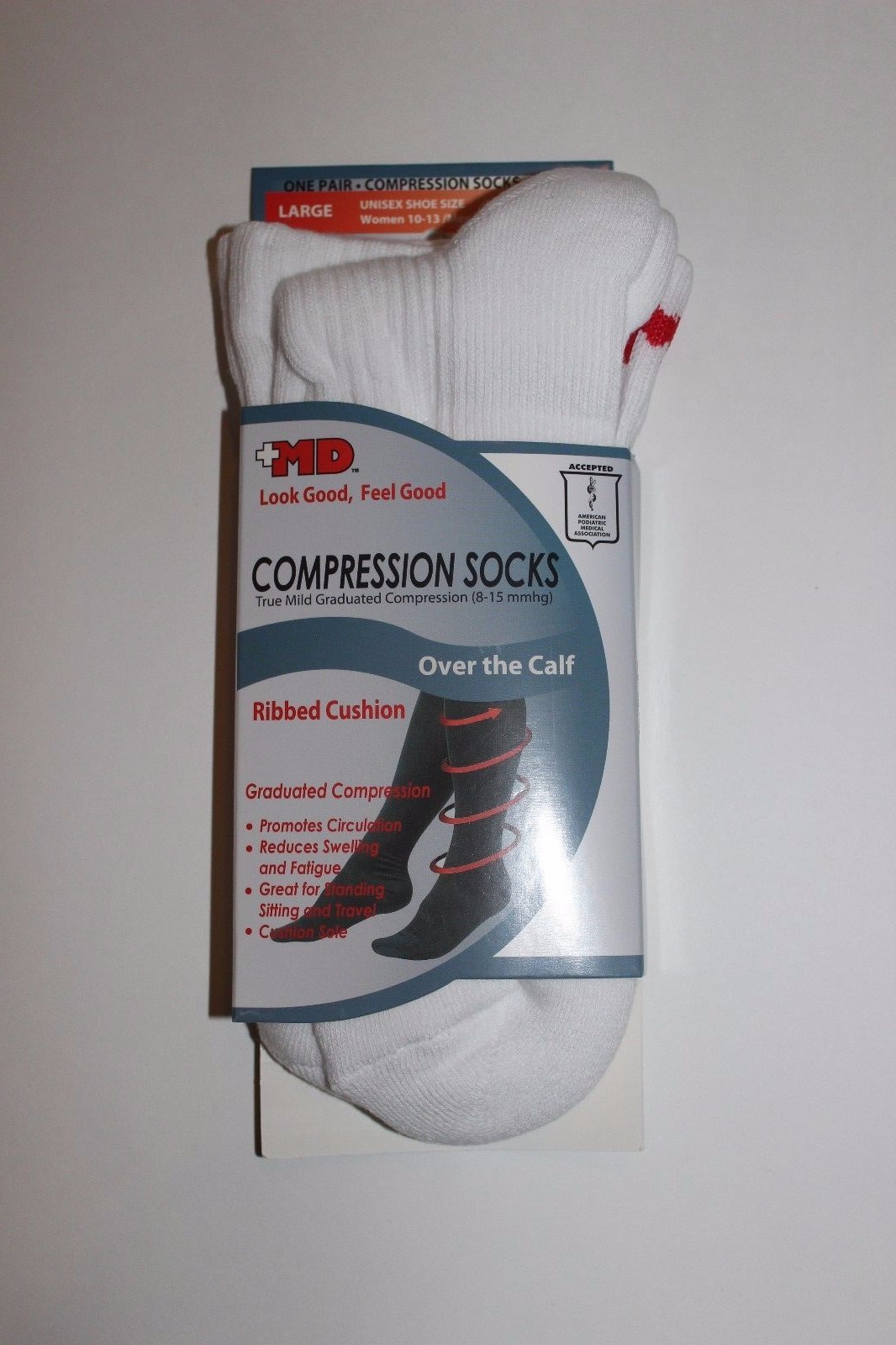 +MD PlusMD Ribbed Cushion Over the Calf Compression Socks Black White