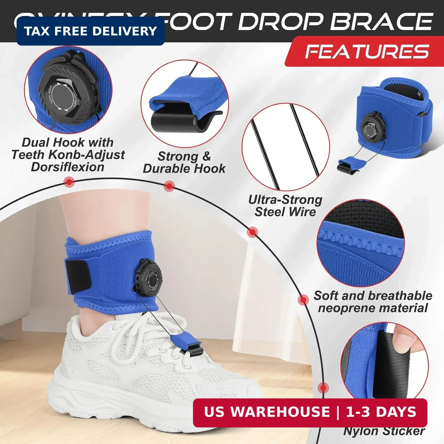 AFO Foot Drop Brace for Walking with Shoes, Upgraded Knob & Steel Wire, Longer S