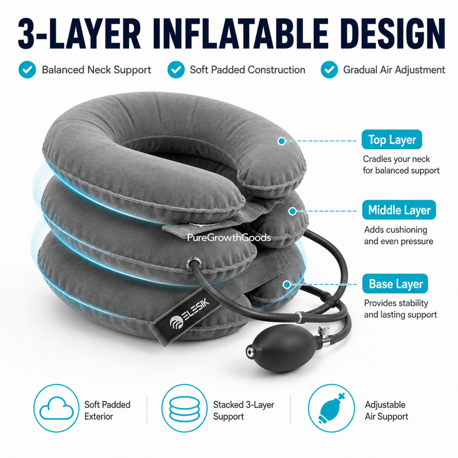 Neck Stretcher Cervical Traction Device Adjustable 3-Layer Neck Relaxer