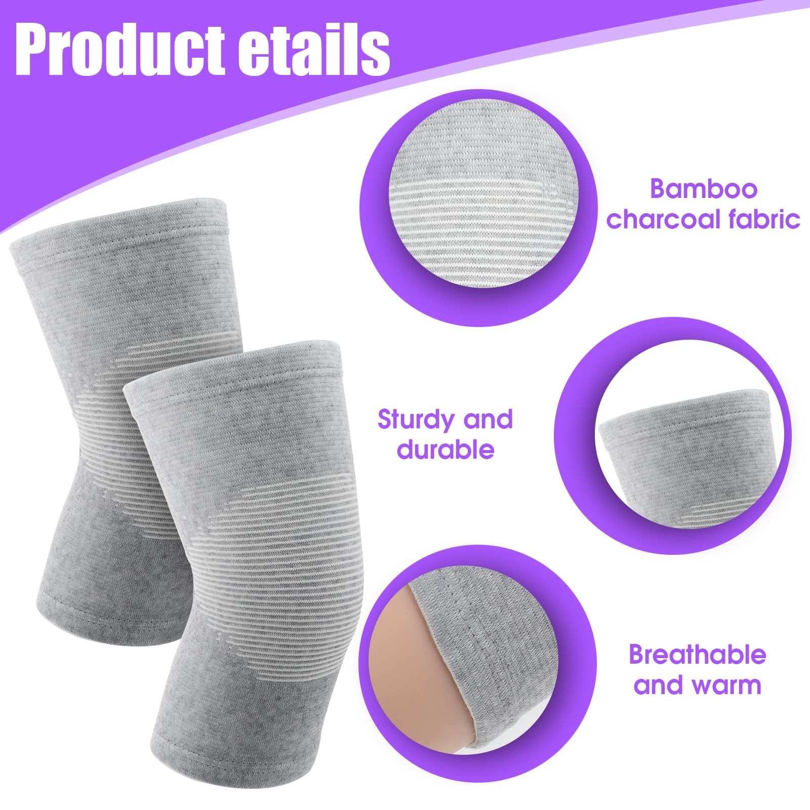 Bamboo Knee Sleeve Elastic Compression Knee Brace Warm Breathable Pads Xl