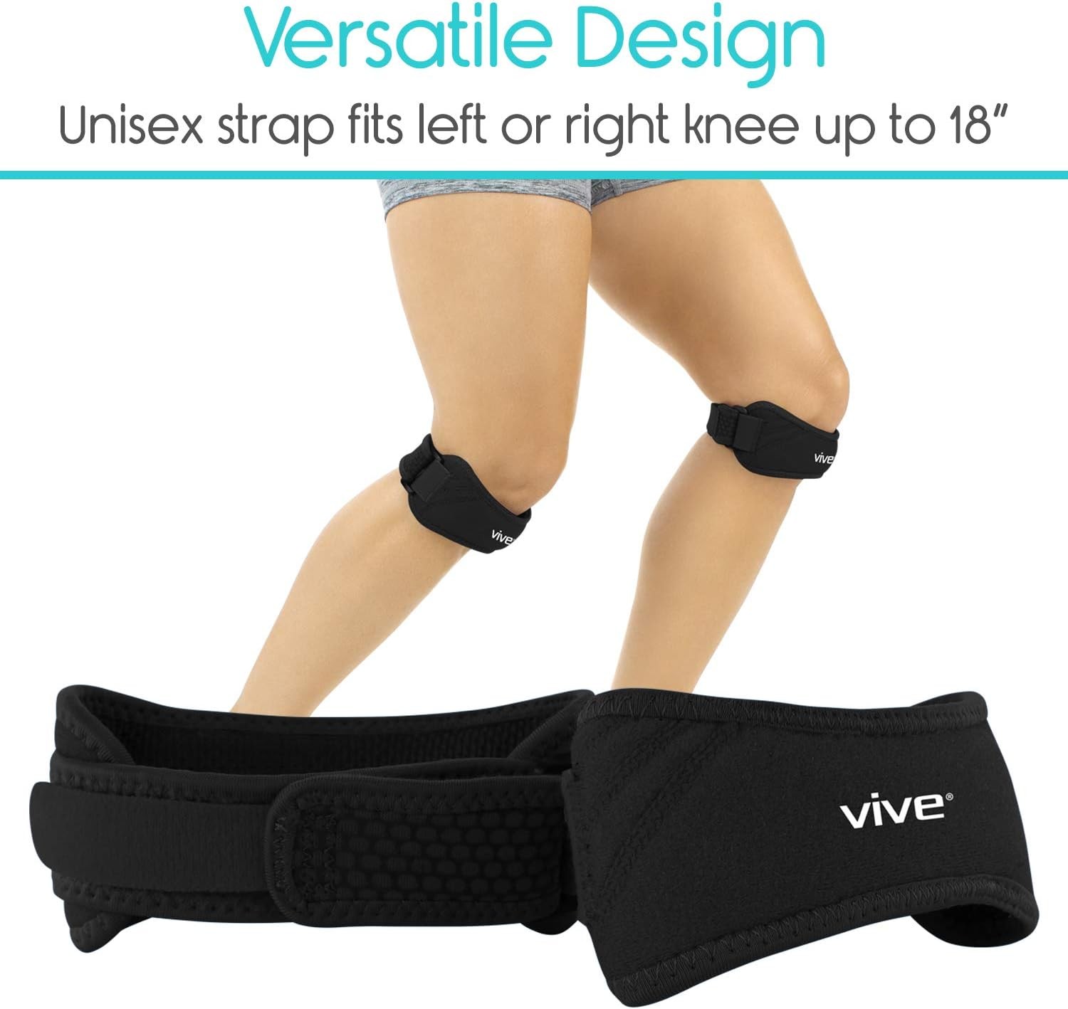 Vive Unisex Patella Stabilizer Knee Strap Brace Support One Size (Black) Osgood