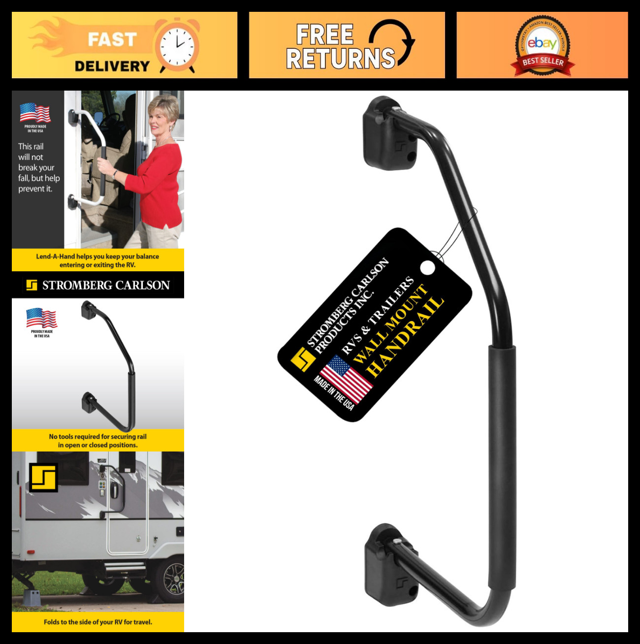 Universal Lend-A-Hand Foam Grip Handle – Black, Adjustable Support for RVs & Tra