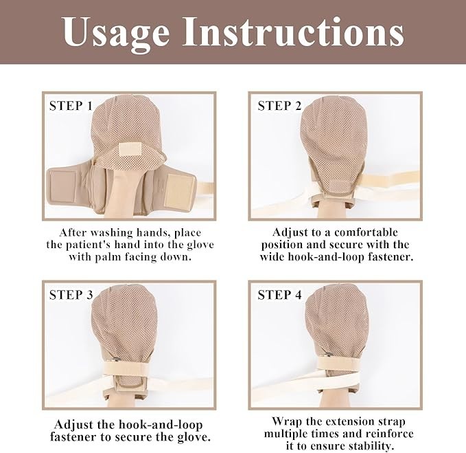2 Pcs Restraint Mittens for Dementia Care, Anti‑Scratch Protective Gloves, Beige
