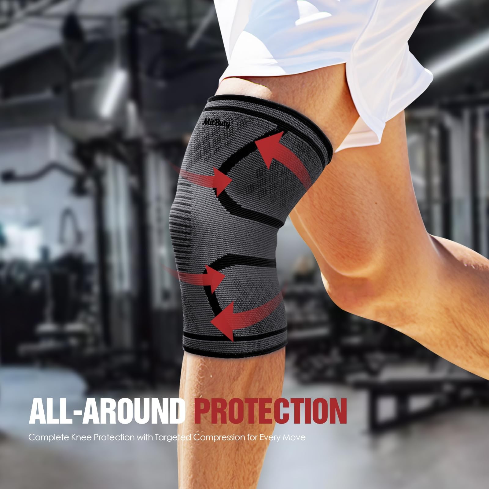 Compression Knee Brace Sleeve Running Basketball Hiking Support 1719 In 2 Pack