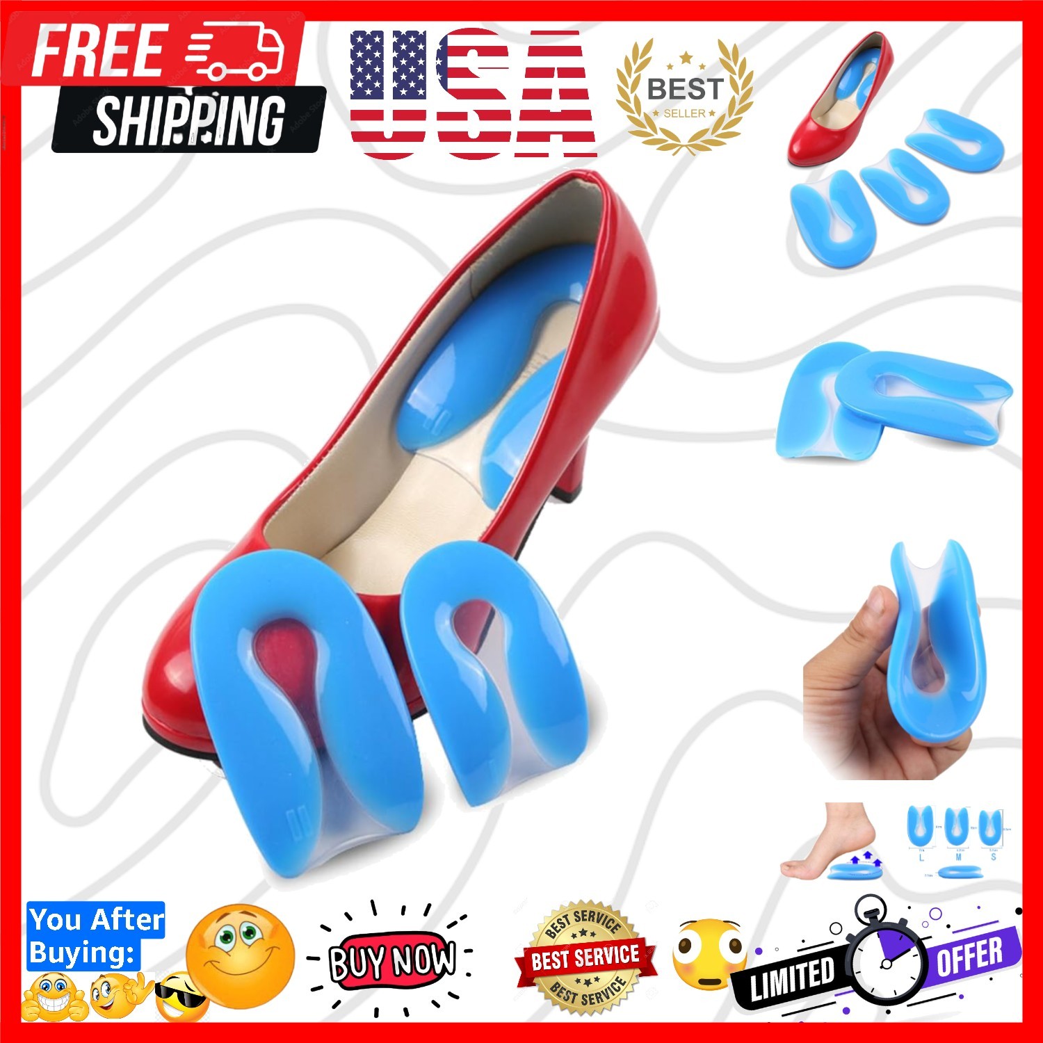 Silicon Gel Heel Pads – U-Shaped Design for Comfortable Walking & Pain Relief L