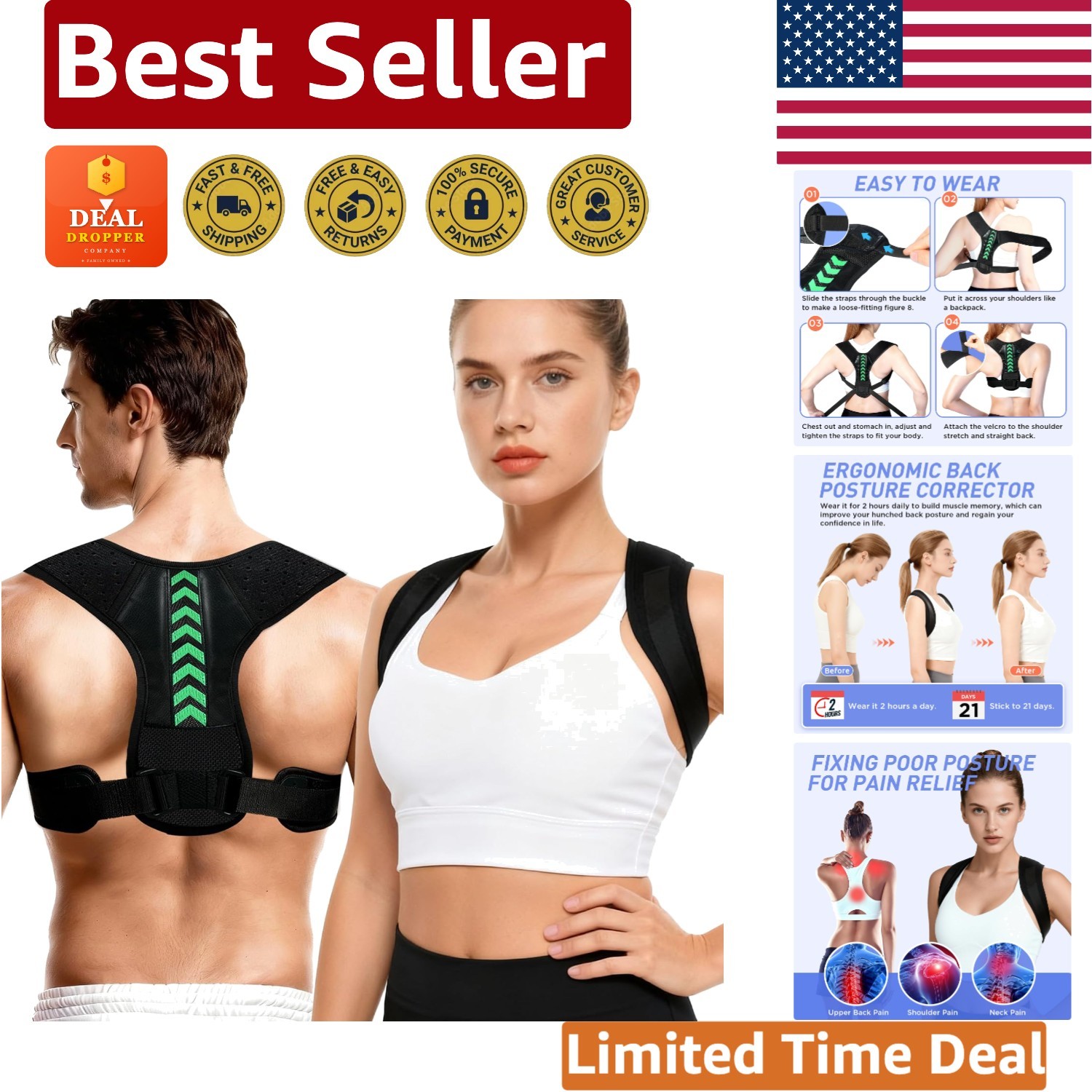 Invisible Posture Correction Back Brace for Upper Spine Support – Adjustable Fit