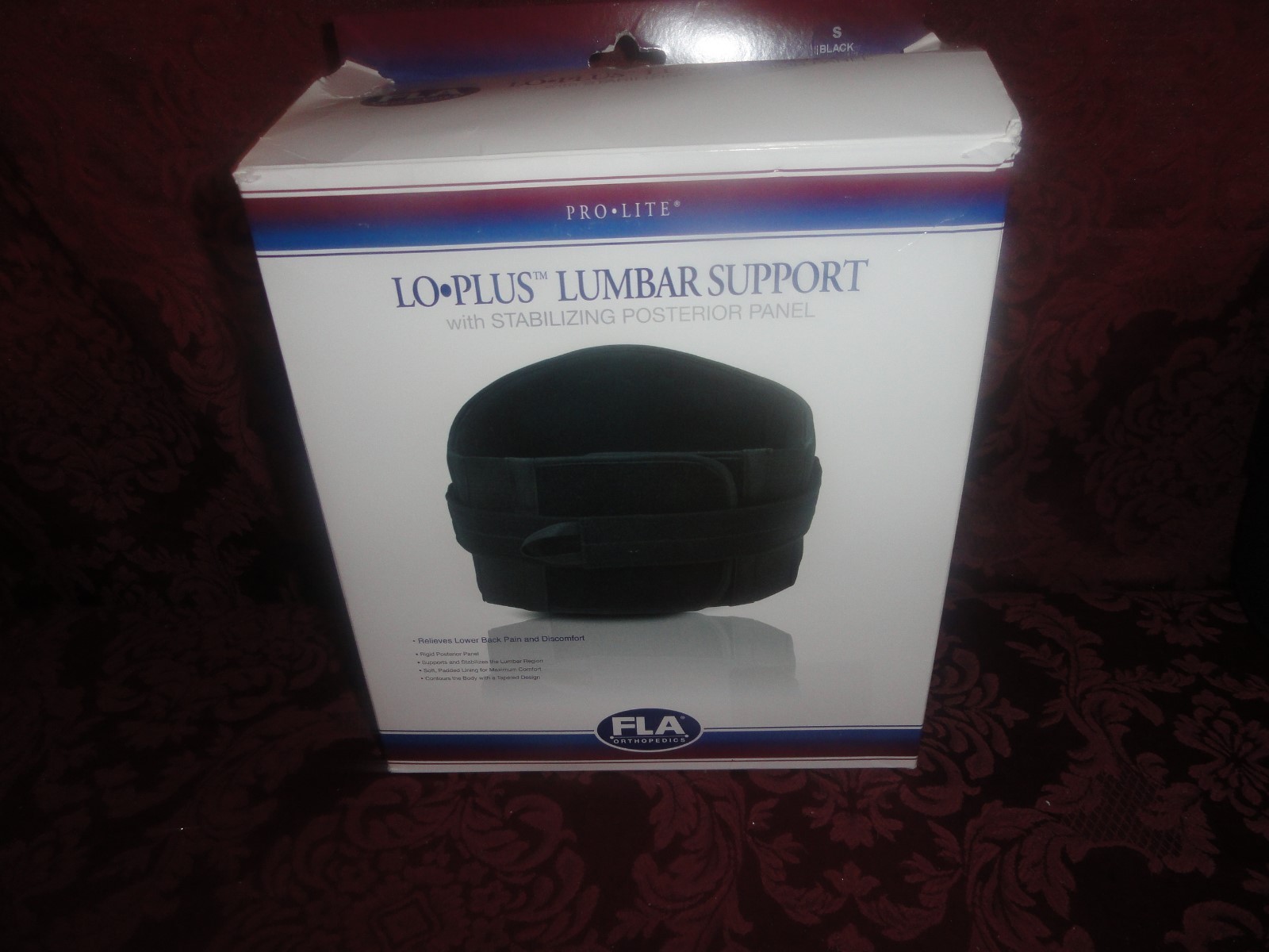 FLA Pro-Lite Lo-Plus Lumbar Support Back Brace ~ Small ~ Black ~ REF 7456300