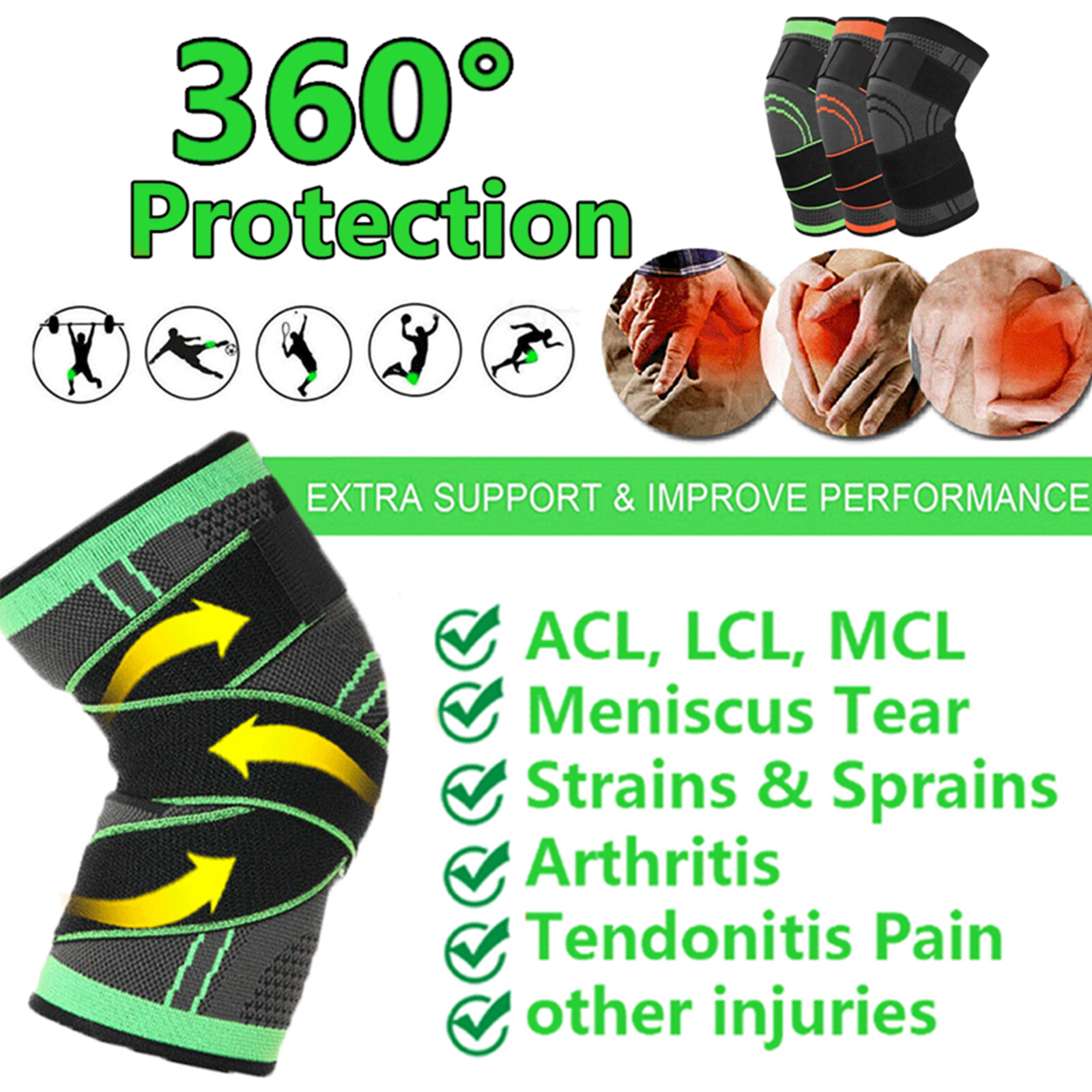 US 1x/2x Circa Knee Savers Sleeve Compression Tendon Brace Arthritis Pain Relief