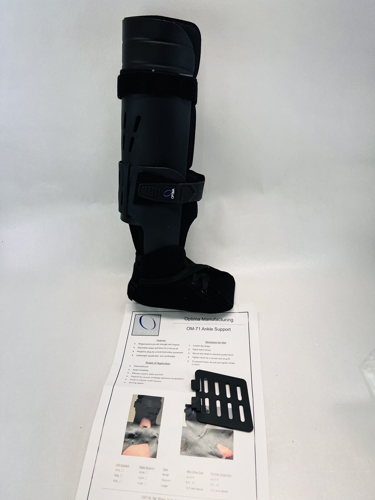 Optima OM-71 Ankle Support Relief Brace Large Right Foot Men 12.5+ Women 13.5+