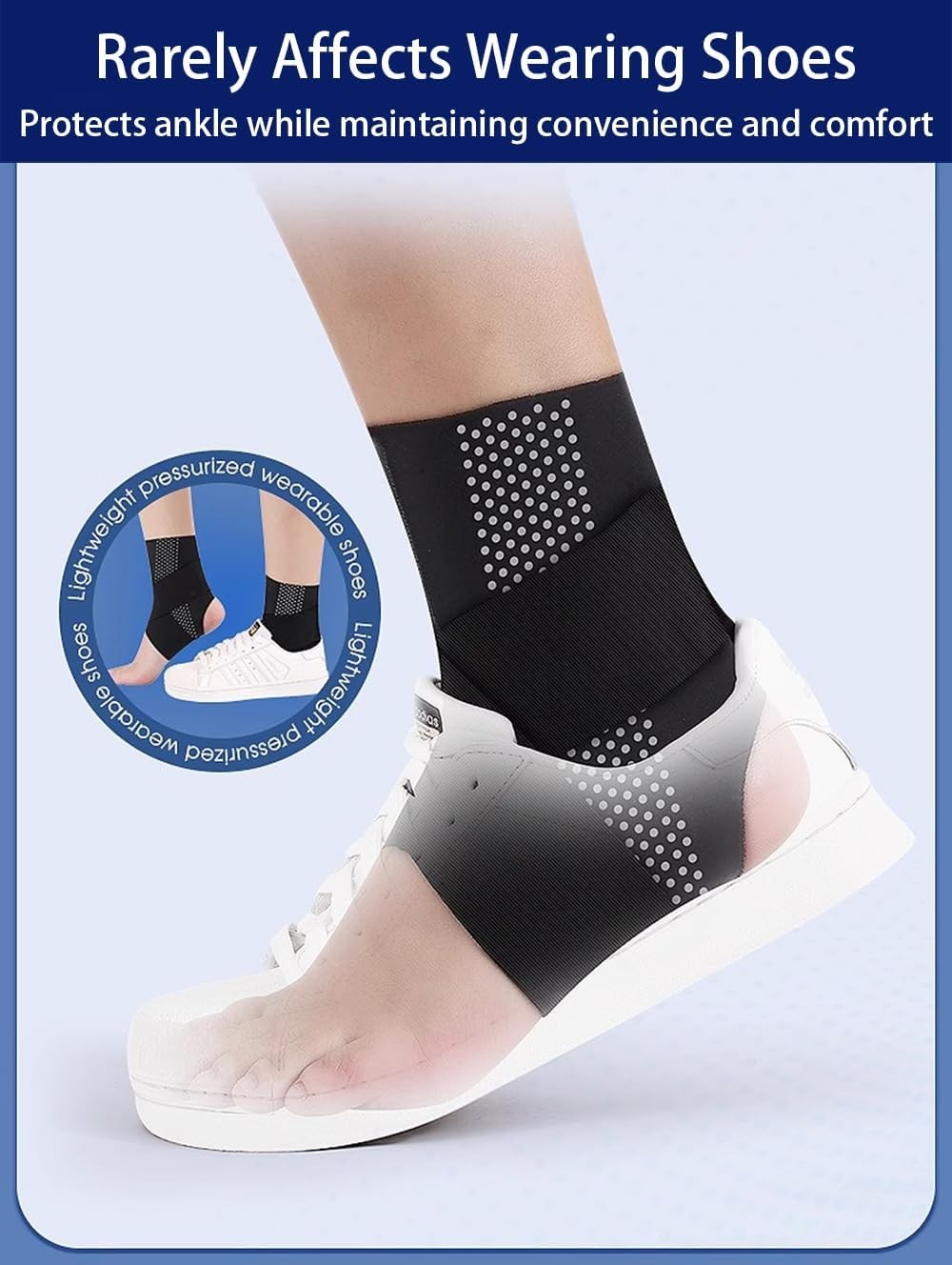 2 PCS Ankle Braces Women Men Compression Sleeve Plantar Fasciitis Black Medium