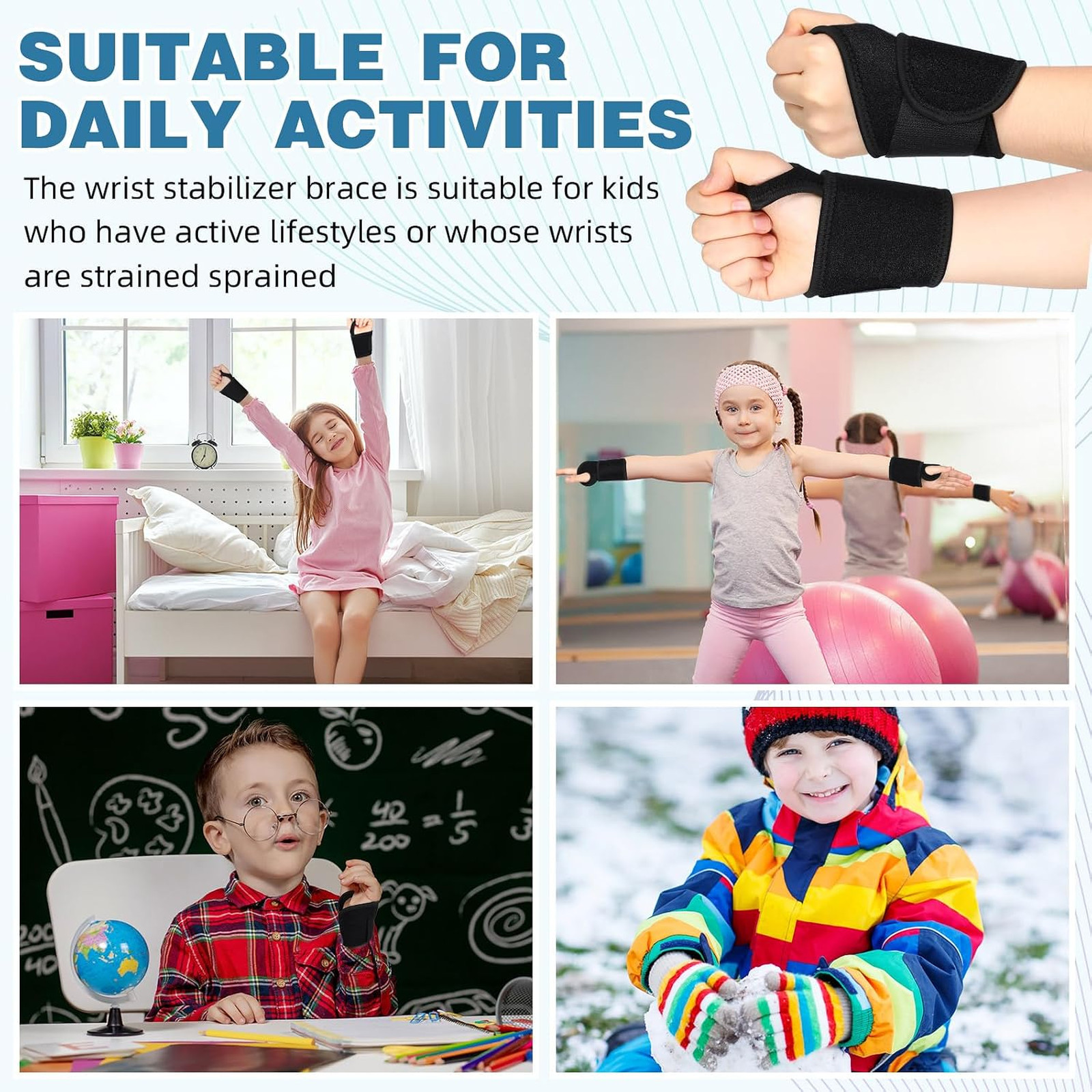 Kids Wrist Brace Support Black Nylon Night Compression Straps for Children