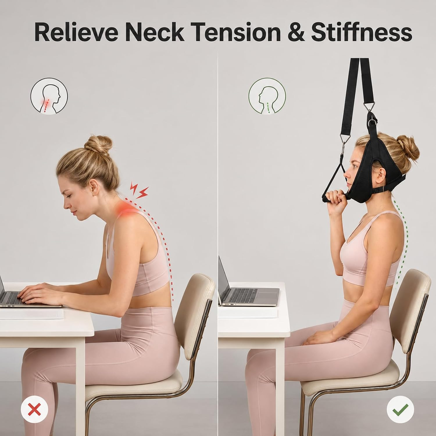 Over Door Cervical Decompression Strap, Adjustable Neck Hammock Traction Gear wi