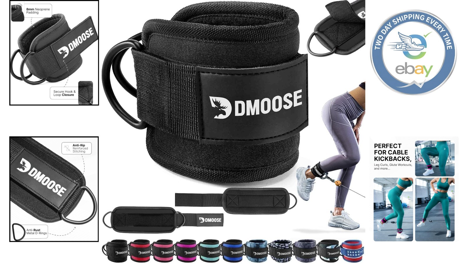 DMoose Ankle Strap for Cable Machines – Comfort & Durability in Black