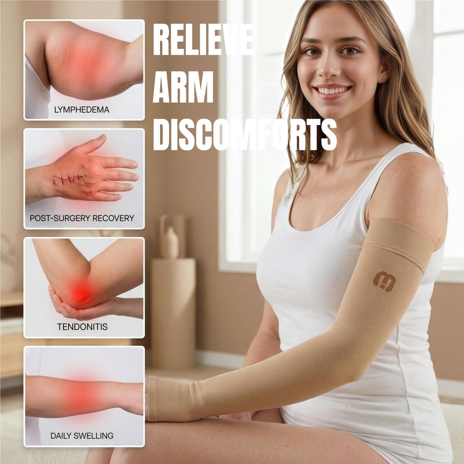 Compression Arm Sleeve with Gauntlet – 15-20mmHg Graduated Full Arm for Lymph…