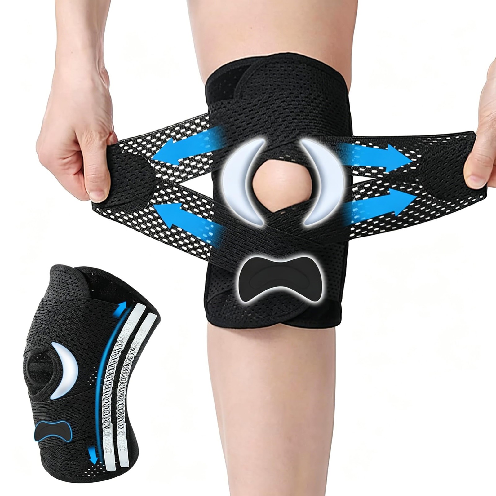 Knee Brace with Side Stabilizers & Patella Pad, Adjustable Compression Knee S…
