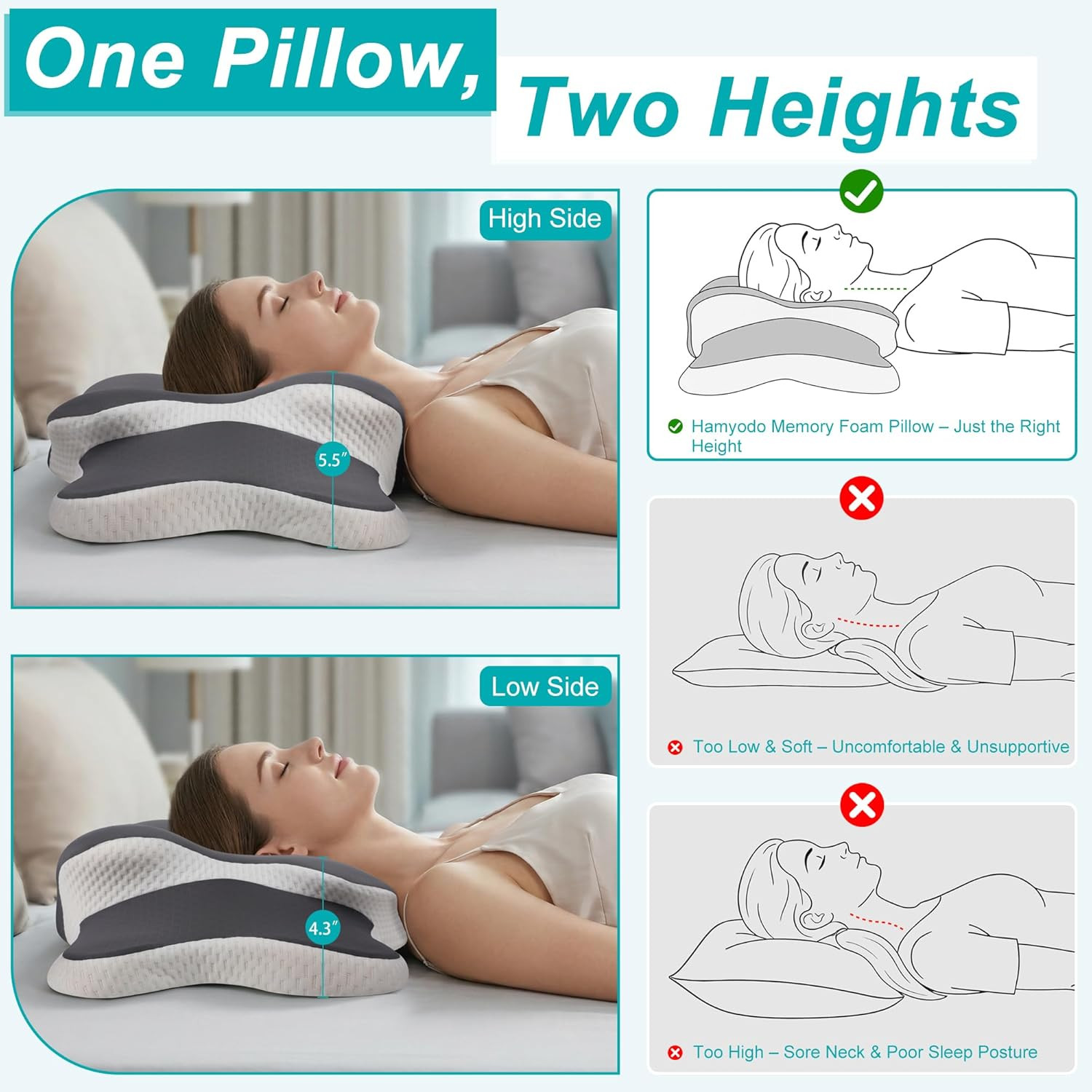 Adjustable Ergonomic Neck Pillow for Pain Relief & Comfort in Gray