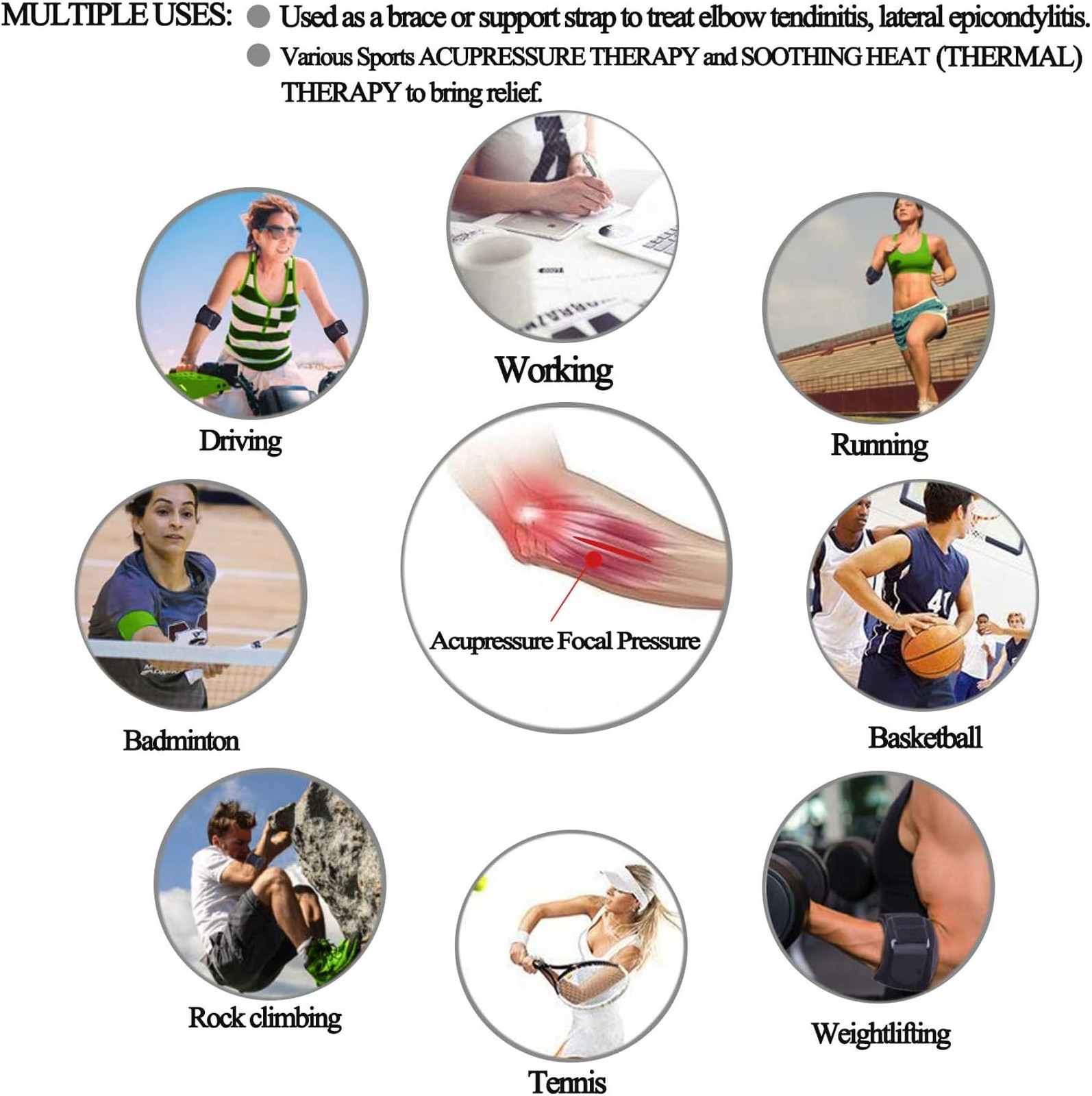 Forearm Wraps for Pain, Tennis Elbow Brace Tendonitis Support Adjustable Elbow