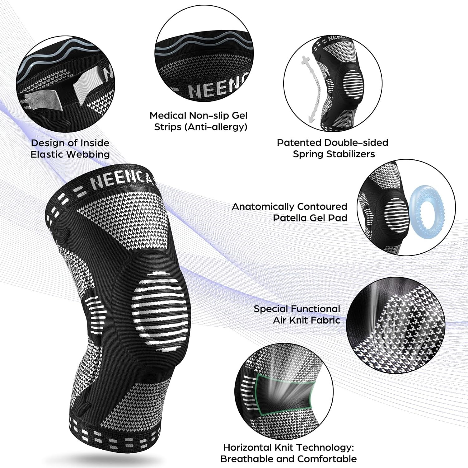 Large Compression Knee Sleeve with Patella Gel Pad & Spring Stabilizers – ACE-53