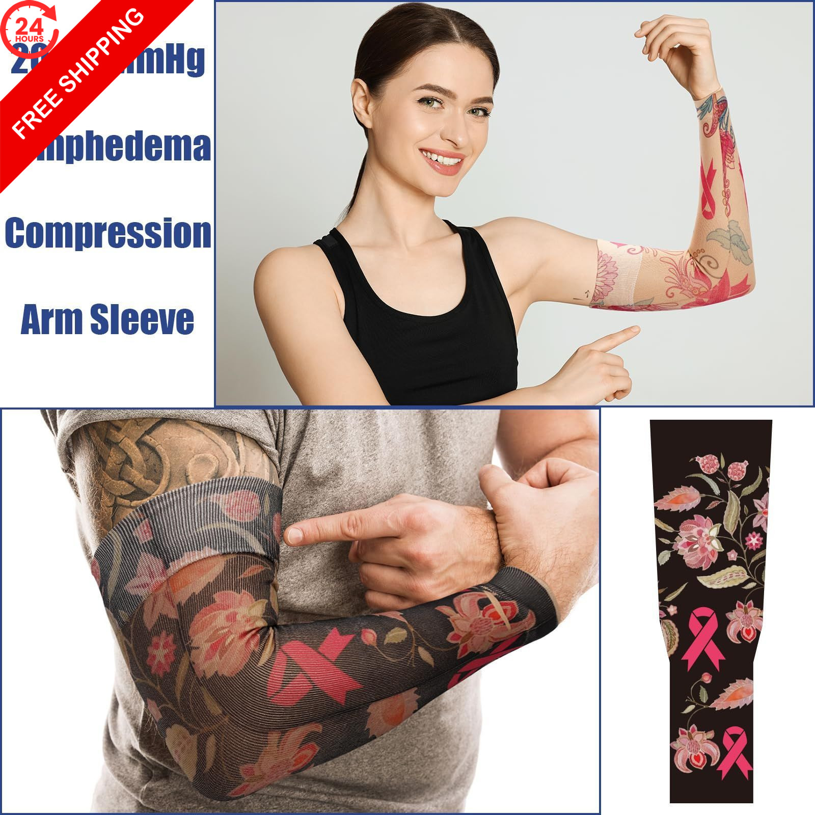 Toulite 2 Pairs Lymphedema Compression Arm Sleeves One Size, As Picture Shown