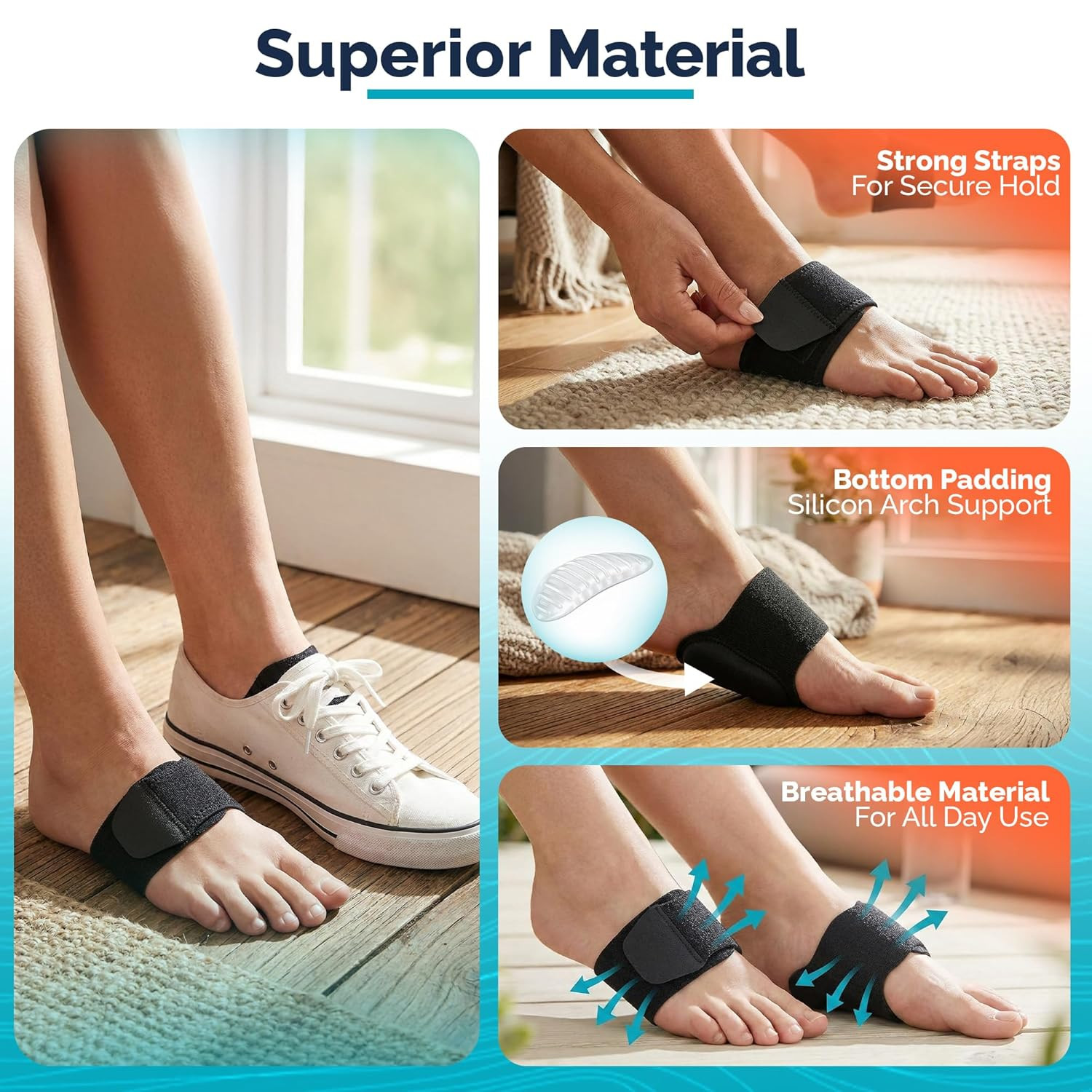 Foot Arch Support Braces for Women Men–Adjustable Compression Arch Support Bands