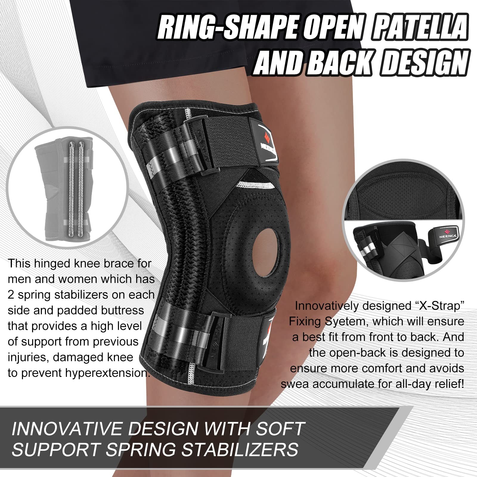 NEENCA Knee Brace Hinged Knee Support Patented X-Strap Fixing System HX-044-XXL