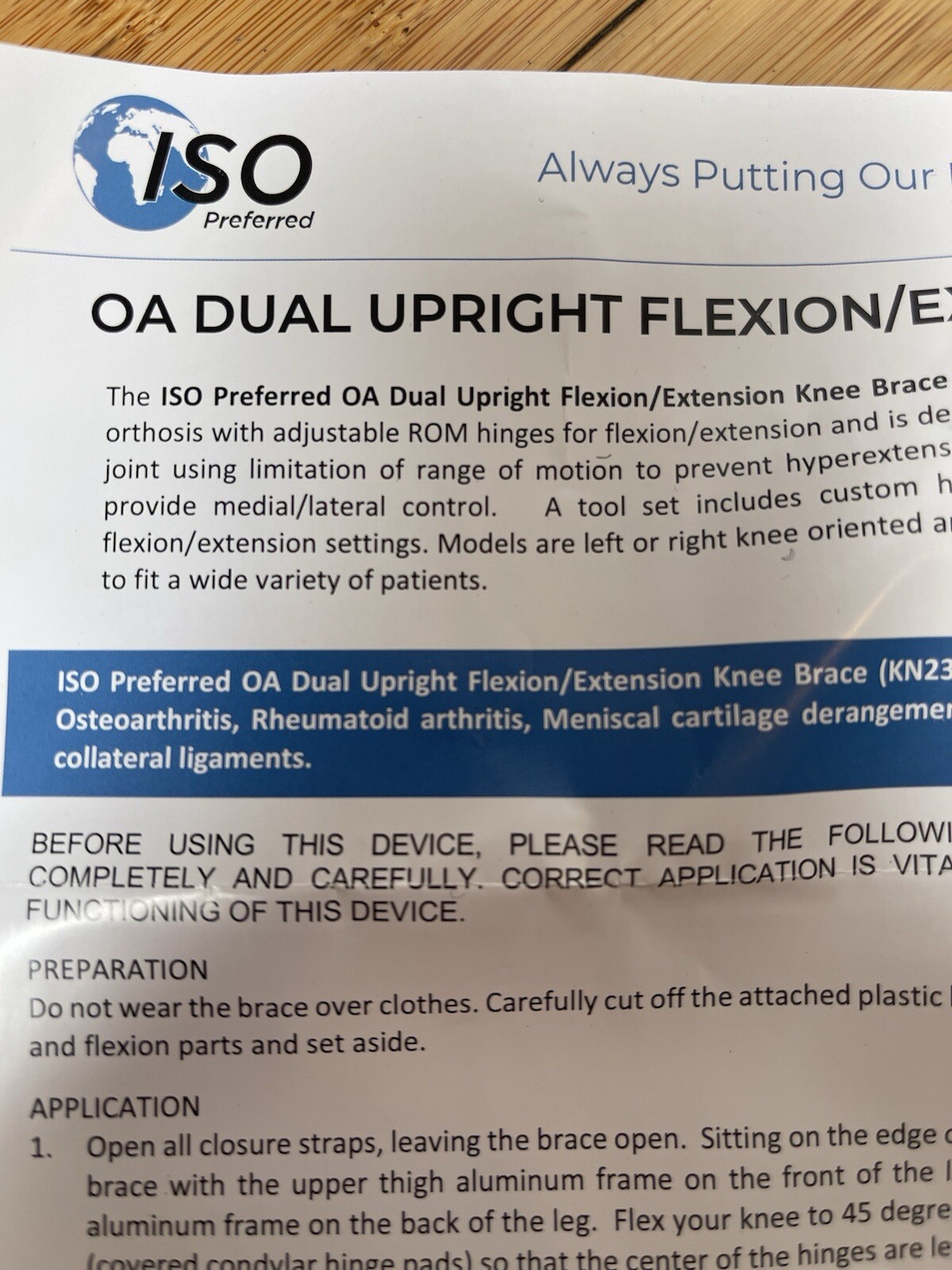 New Iso Preferred Black OA Dual Upright Flexion Extension KN23R L/R Sm / Lg