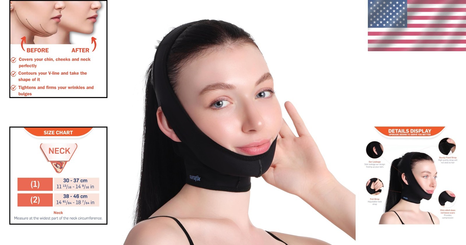 Jowl Tightening Chin Strap for Women Large Black Optimal Compression Lightweight