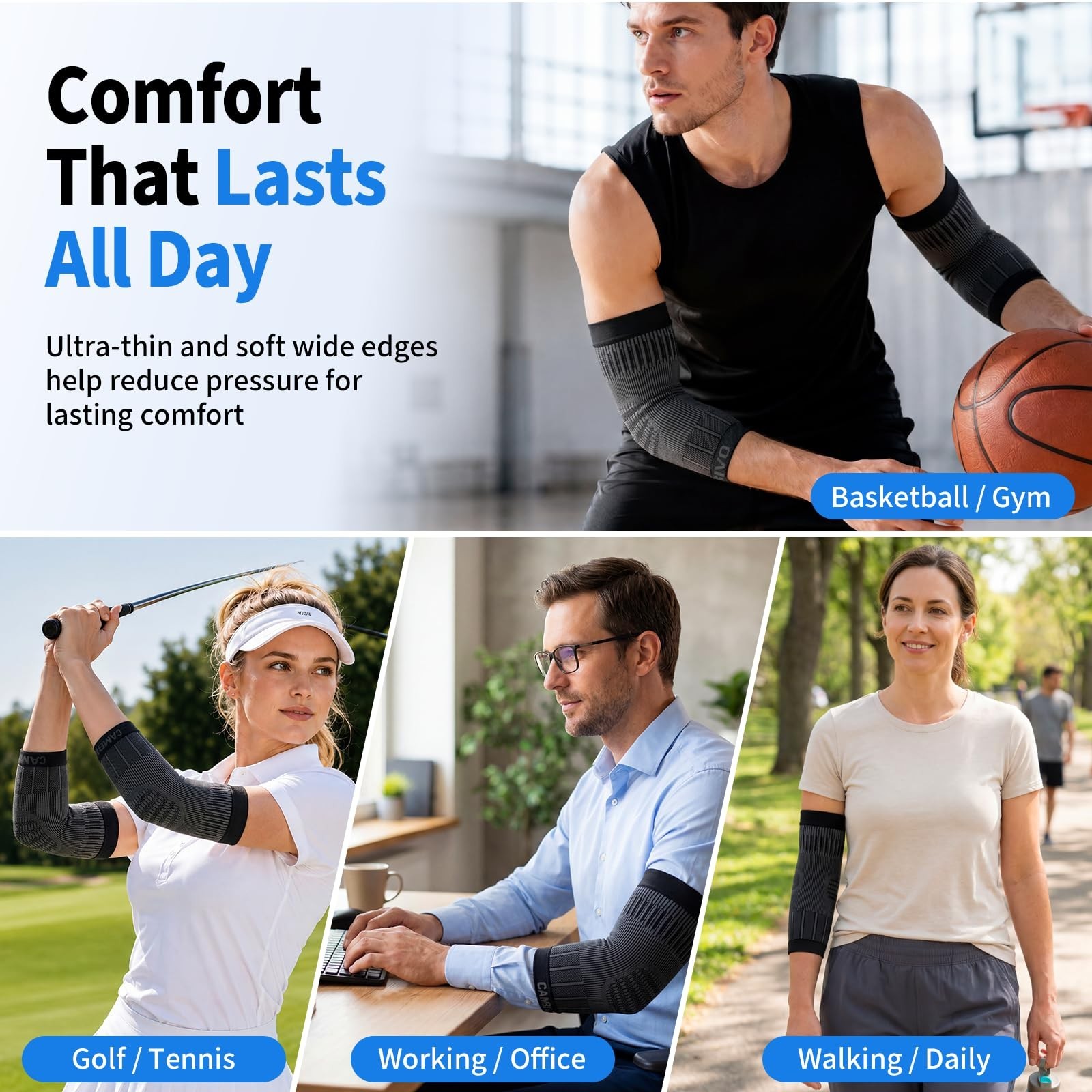 2 Pack Tennis Elbow Compression Sleeves – Lightweight Support Brace for Pain Rel
