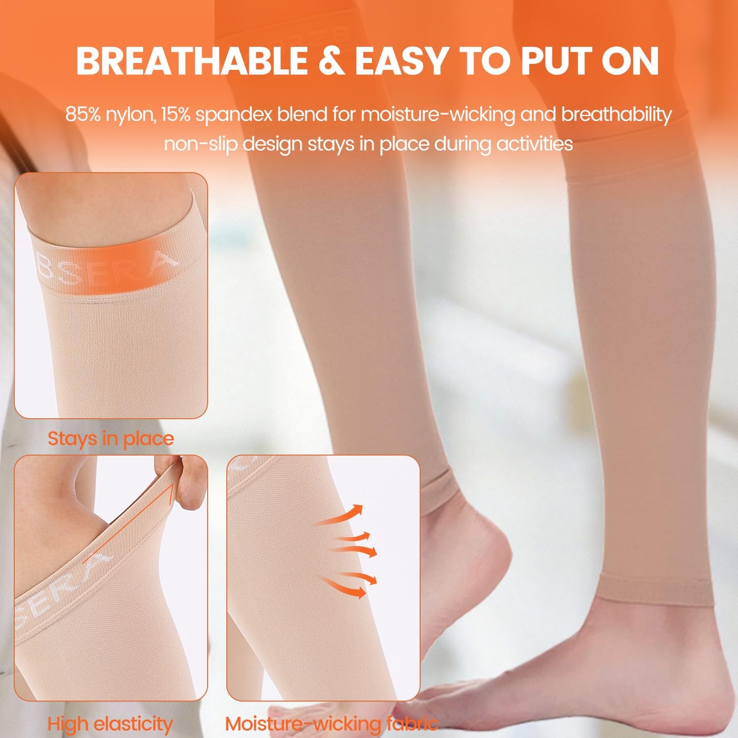 Calf Compression Sleeve , 2 Pairs 20-30mmHg Footless Compression Socks Stocki…