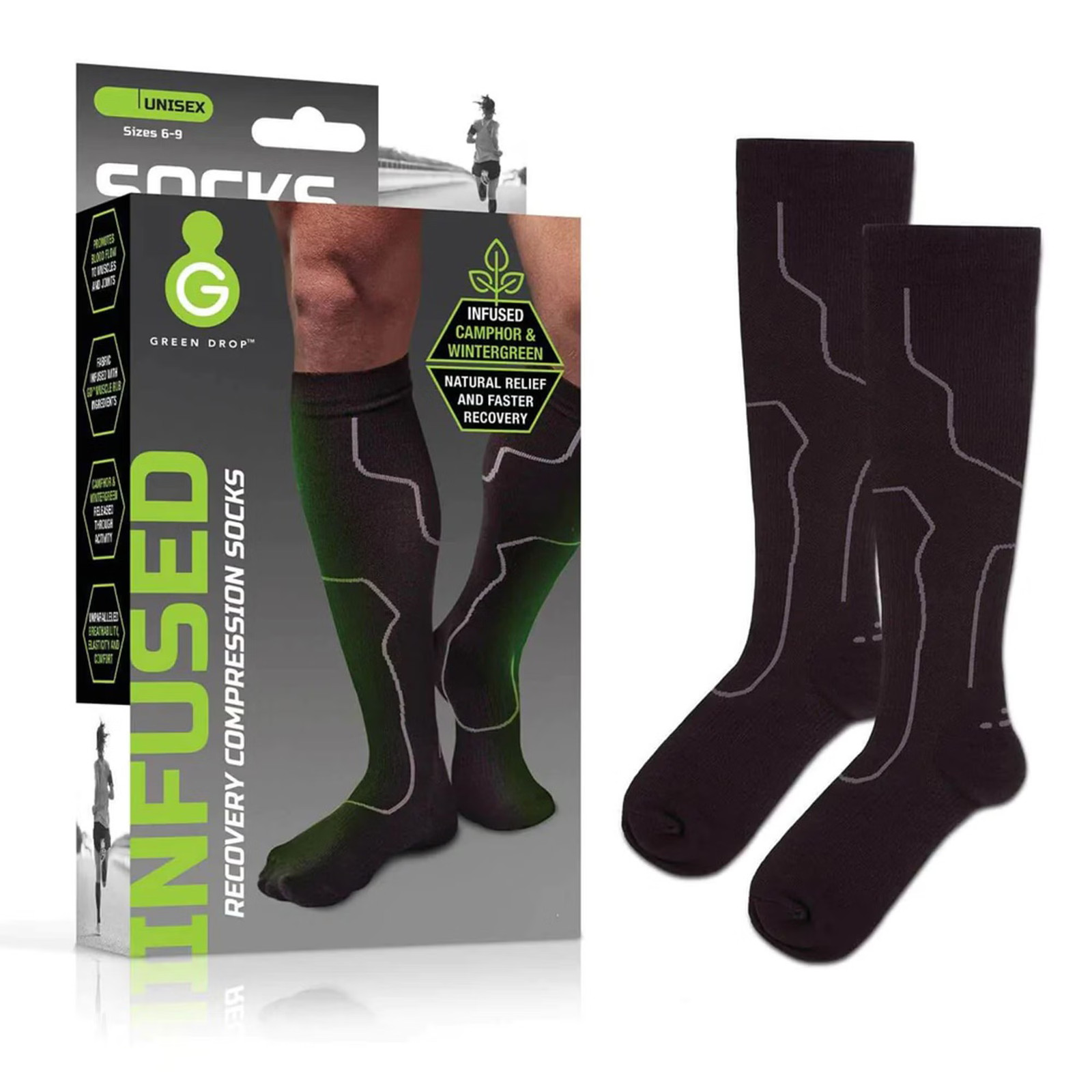 Green Drop Compression Socks Knee High Black Large / X-Large 4 Ct