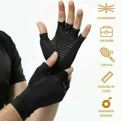 1-2Pairs Copper Compression Arthritis Gloves Joint Carpal Tunnel Pain Relief Fit