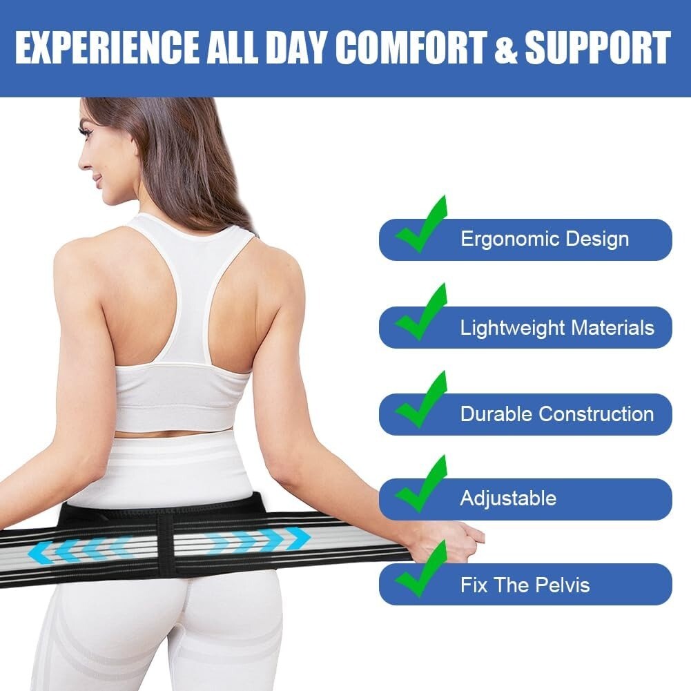 Lightweight Hip Back Brace Breathable Adjustable Lumbar Support Belt Women&Men