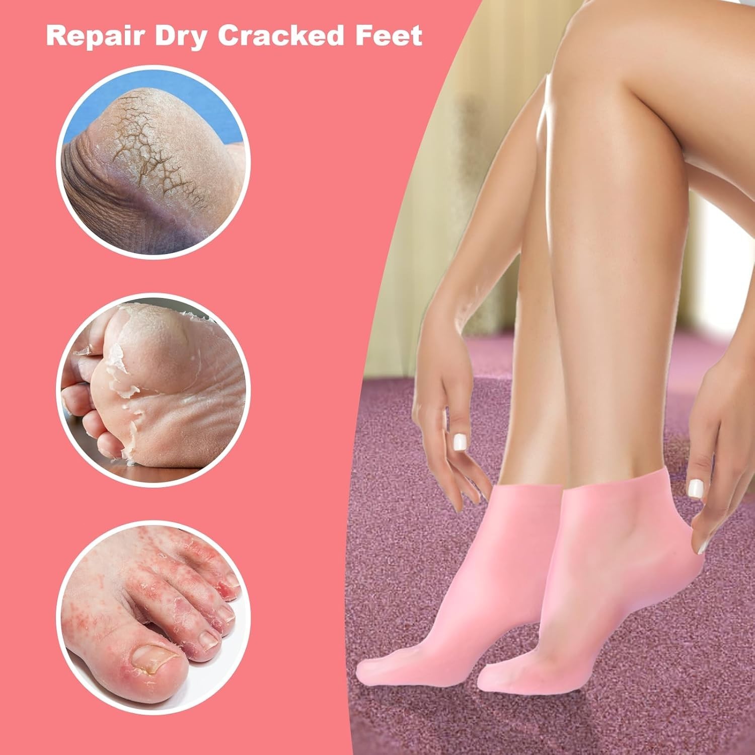 2 Pcs Silicone Foot Socks For Women Moisturizing Socks Foot Care Protector US
