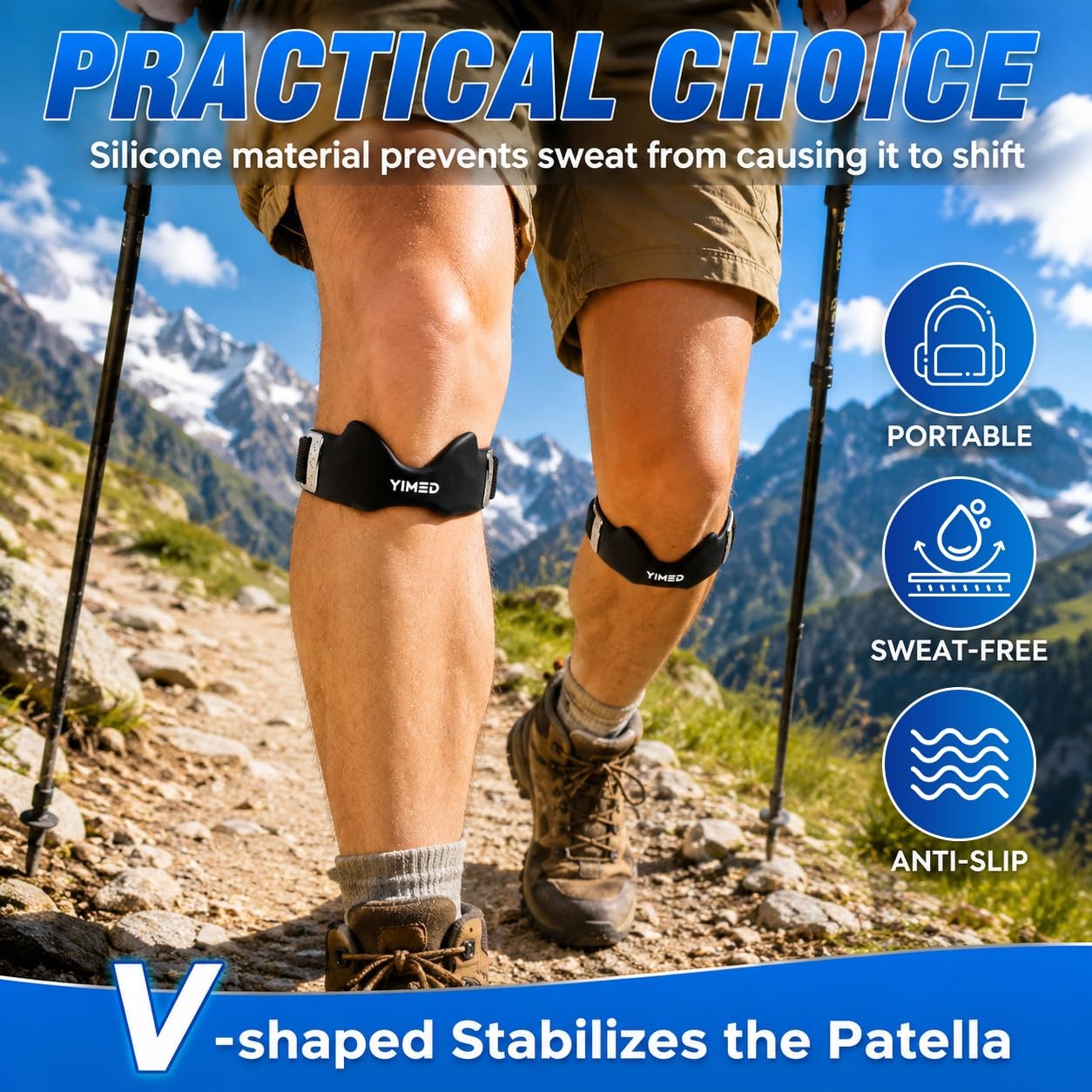 Patellar Tendon Support Strap, Silicone Knee Band for Pain Relief, Black